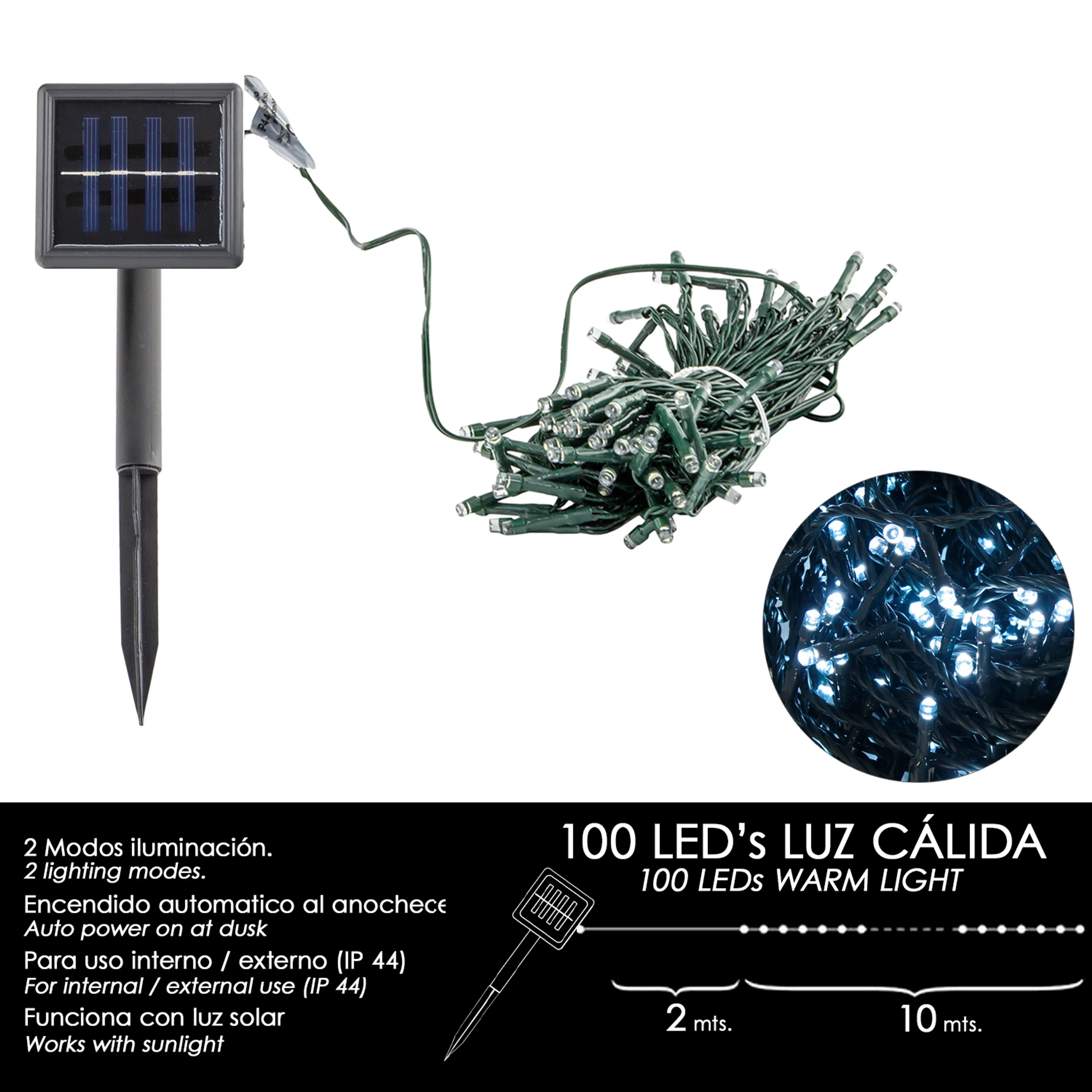 LUCES NAVIDAD SOLAR 100 LEDS LUZ BL