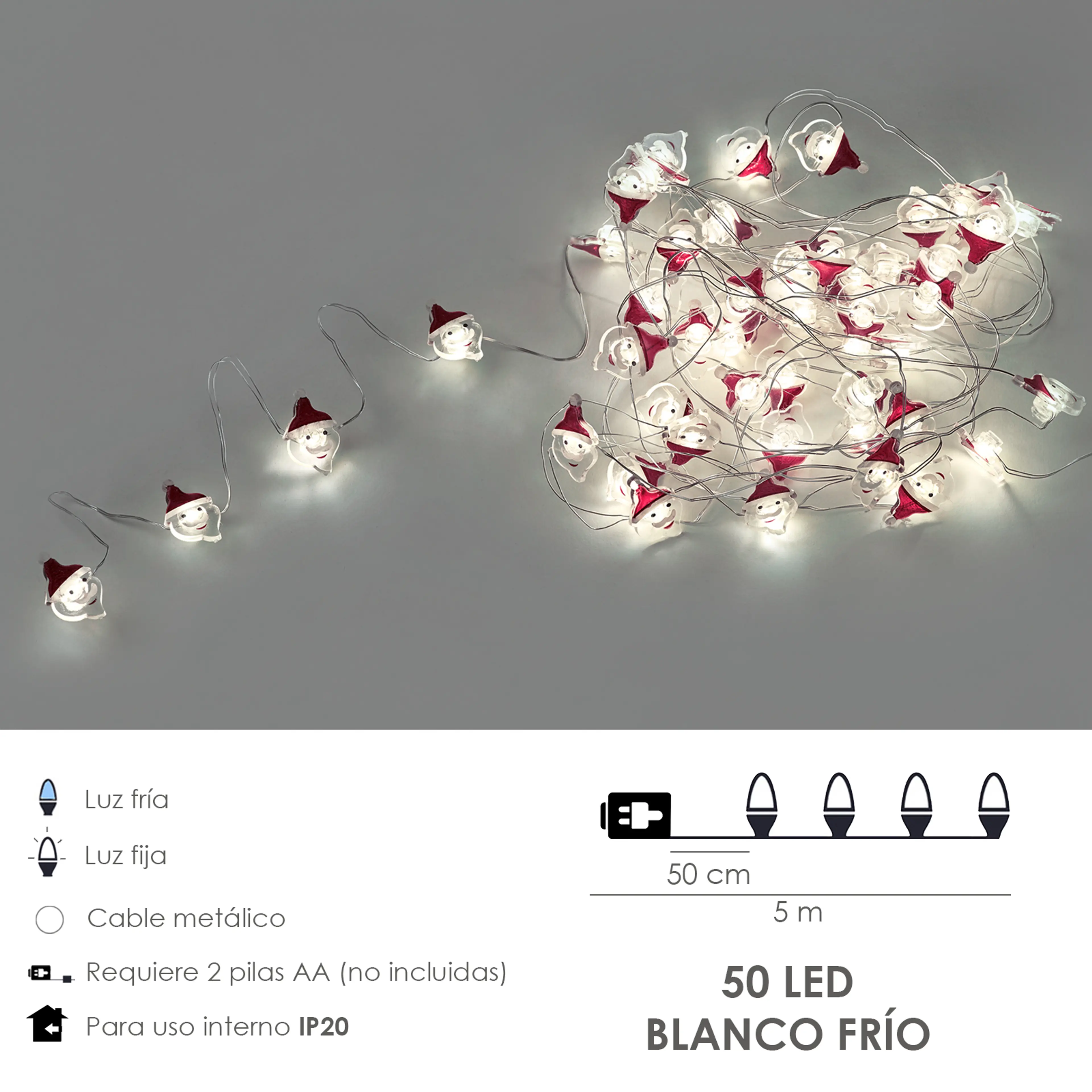LUCES NAVIDAD A PILAS 50 LEDS PAPA 
