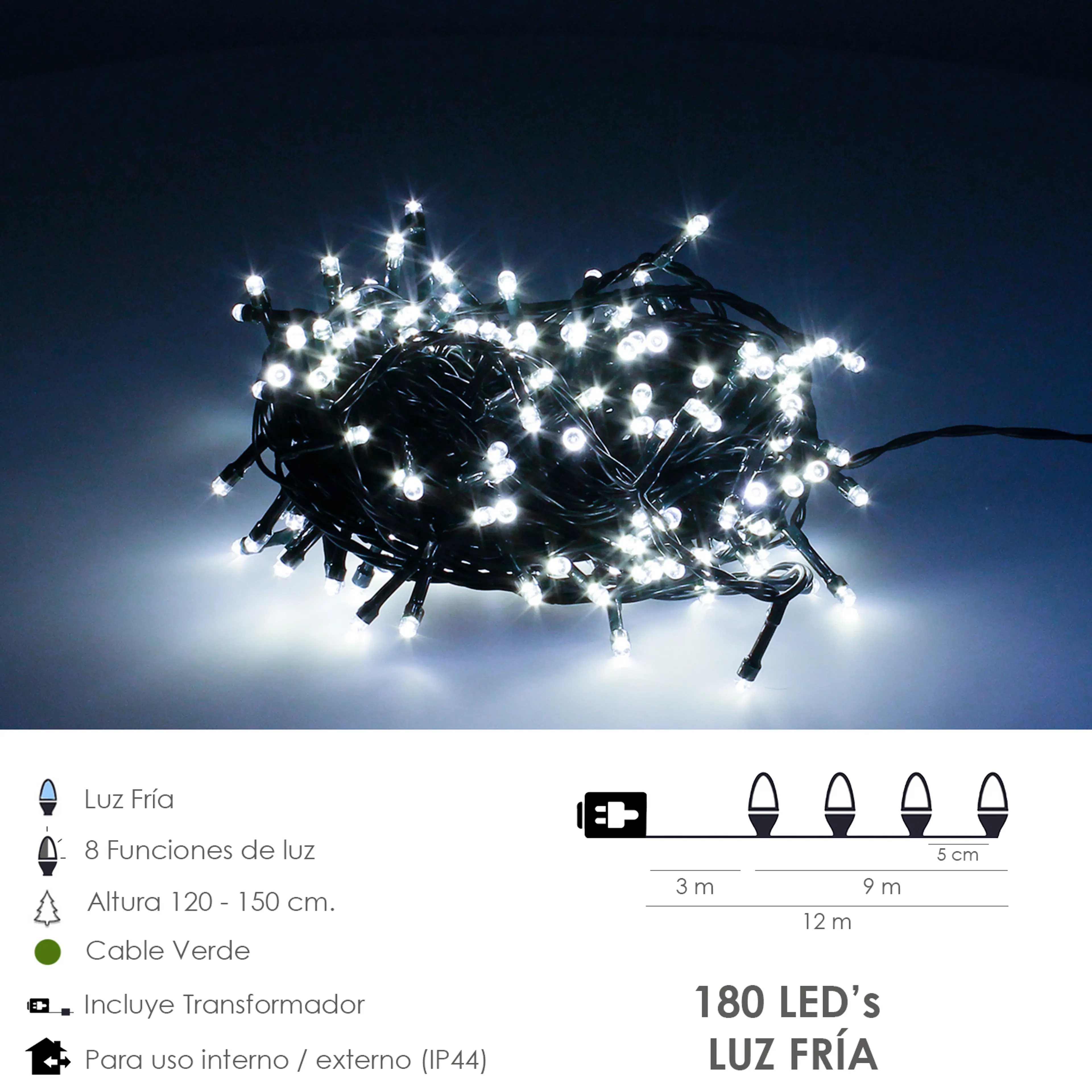 LUCES NAVIDAD 180 LEDS COLOR BLANCO