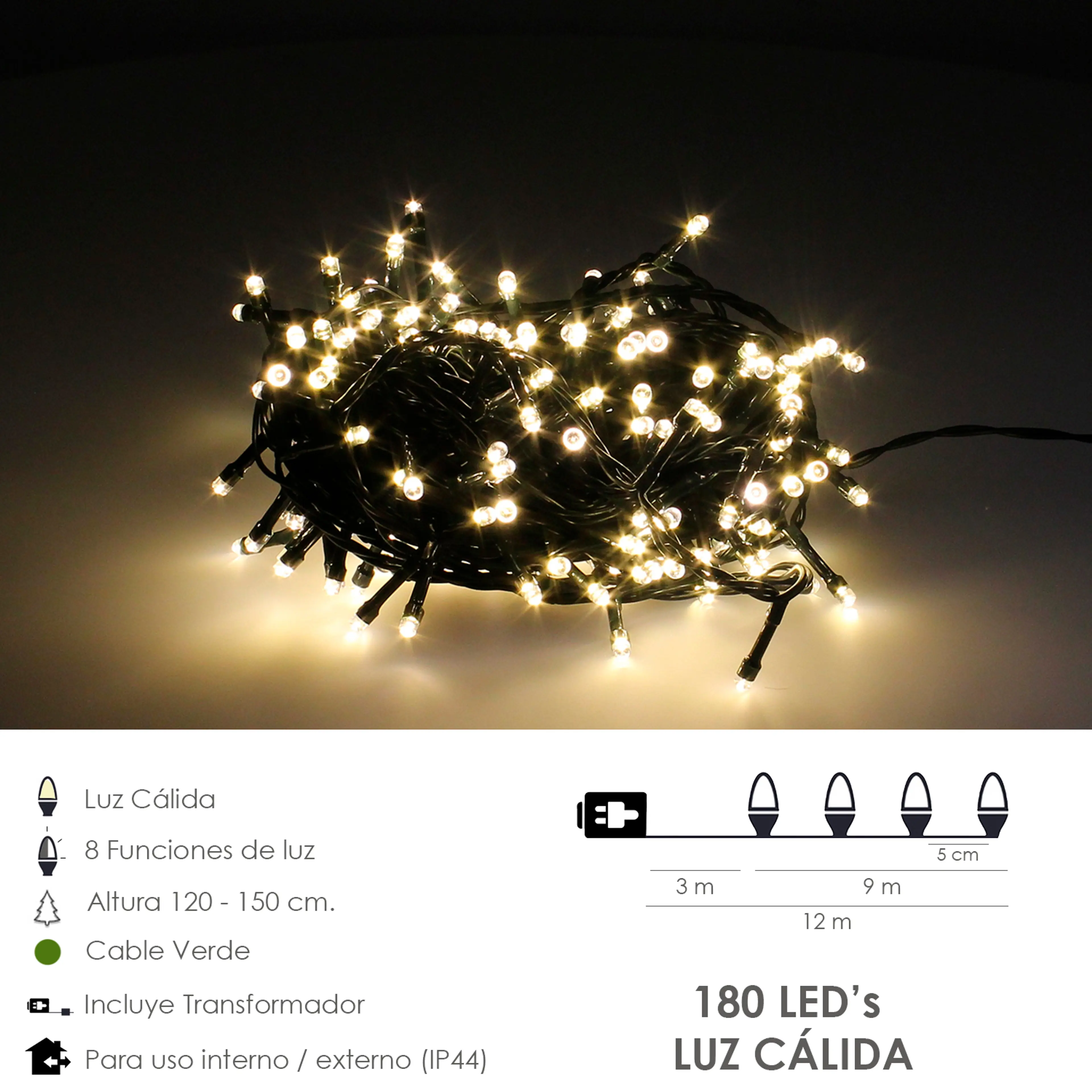 LUCES NAVIDAD 180 LEDS COLOR BLANCO
