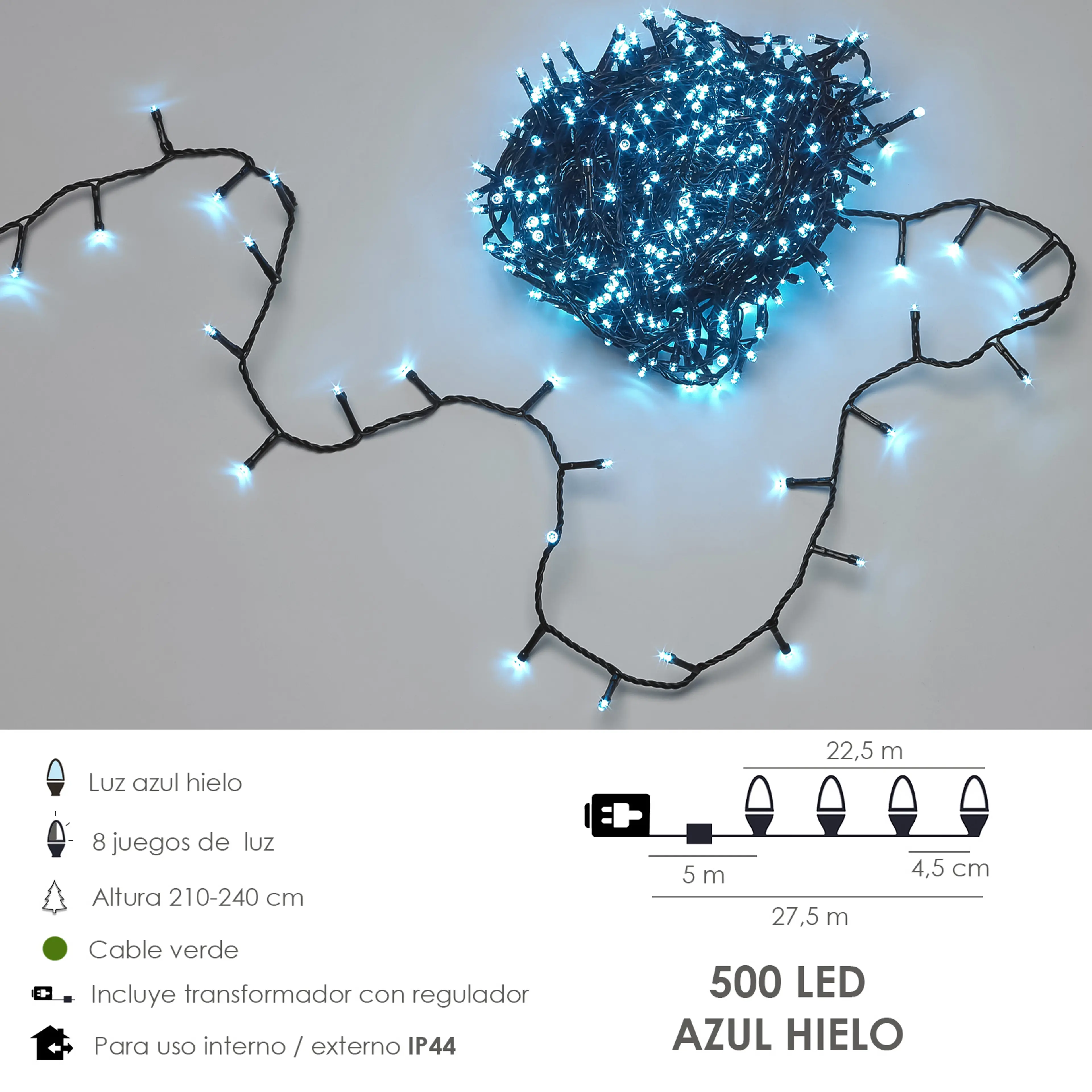LUCES NAVIDAD 500 LEDS AZUL HIELO U