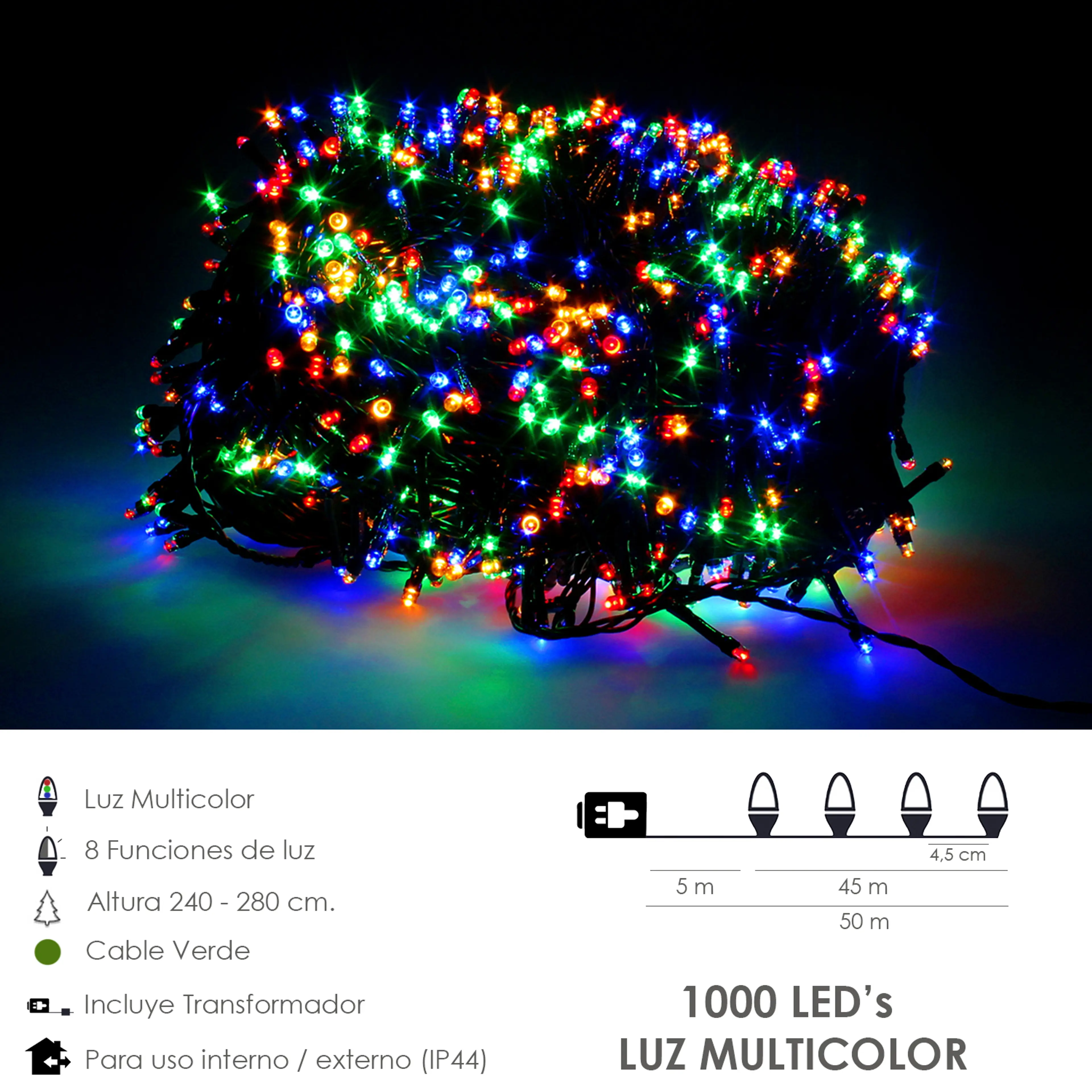 LUCES NAVIDAD 1000 LEDS MULTICOLOR 