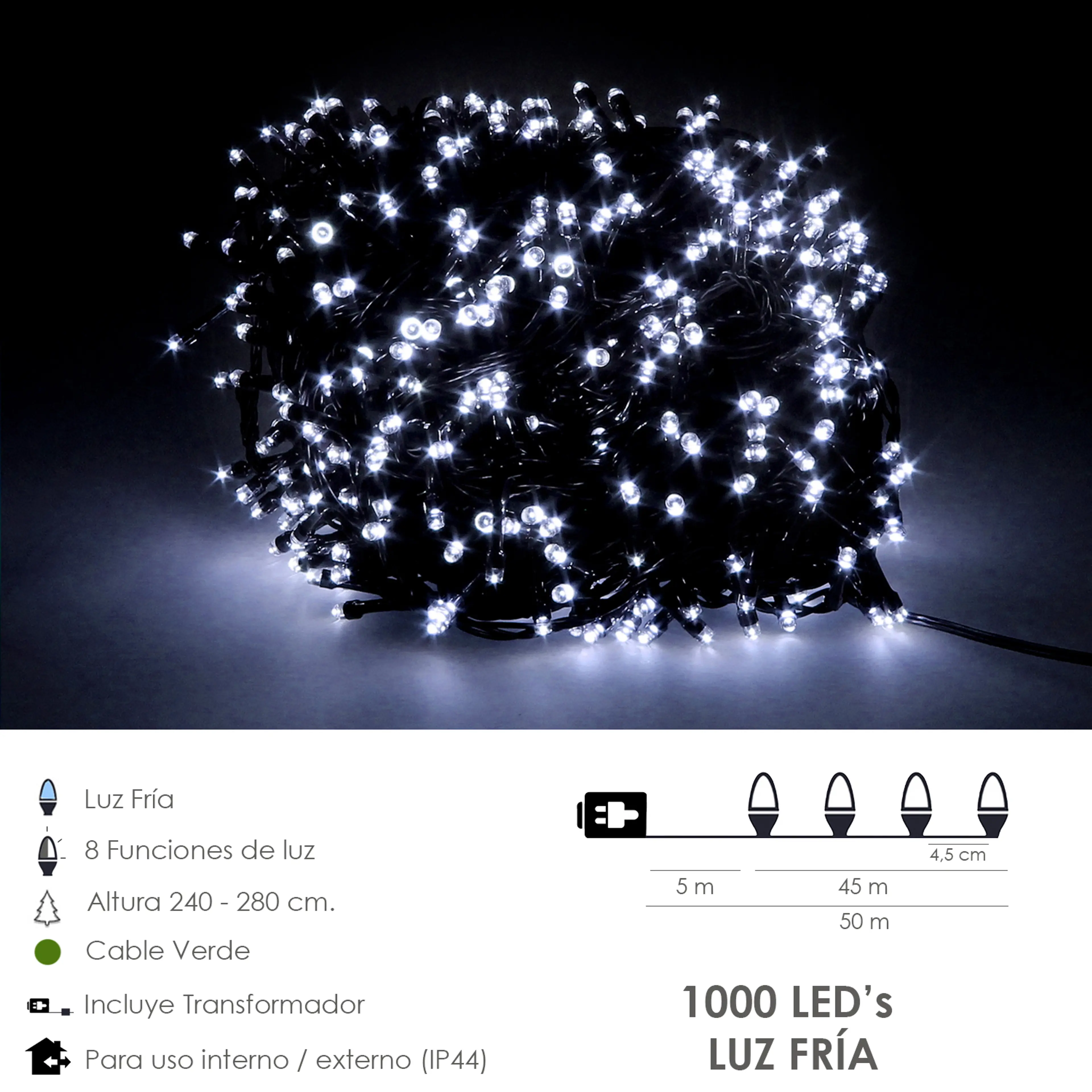 LUCES NAVIDAD 1000 LEDS COLOR BLANC