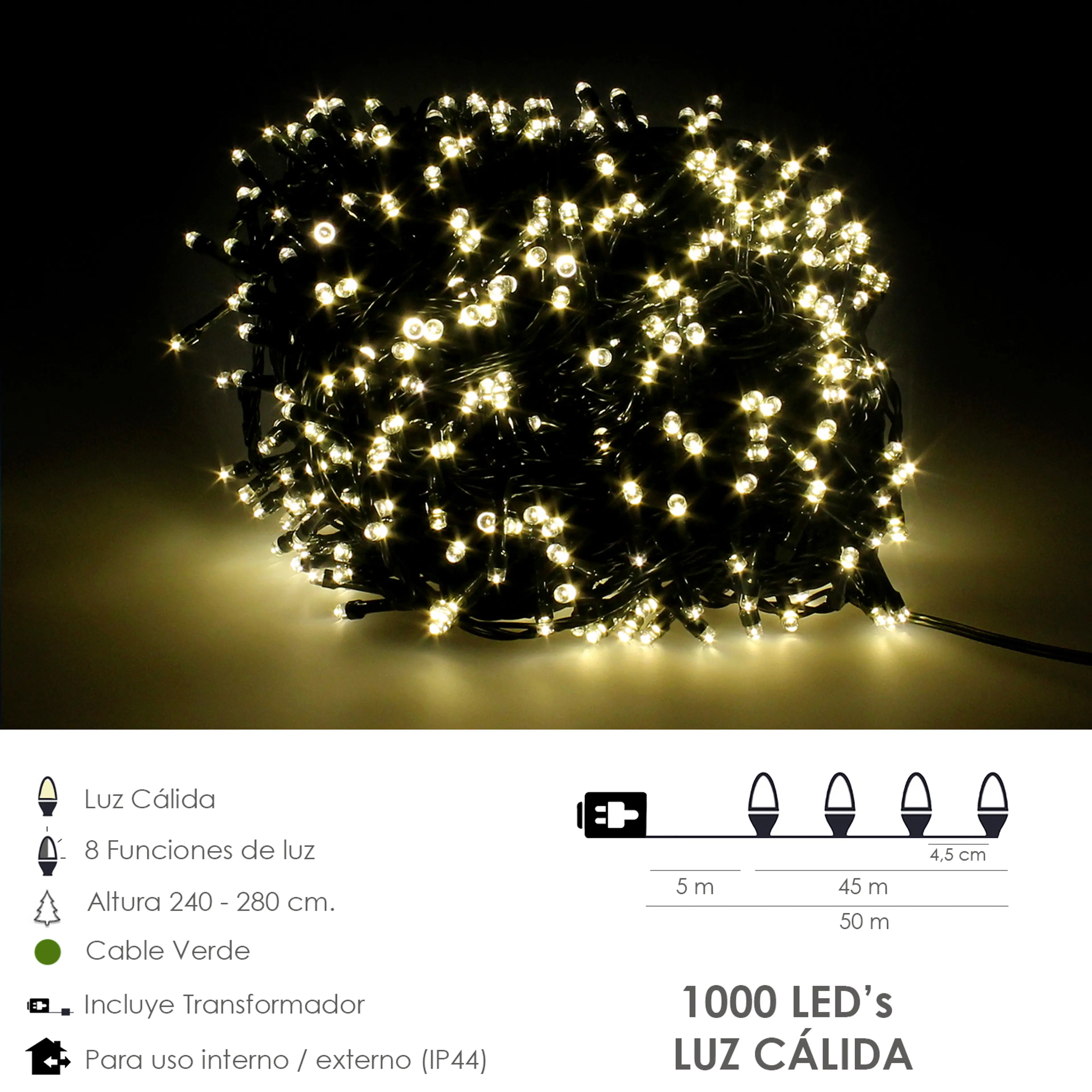 LUCES NAVIDAD 1000 LEDS COLOR BLANC
