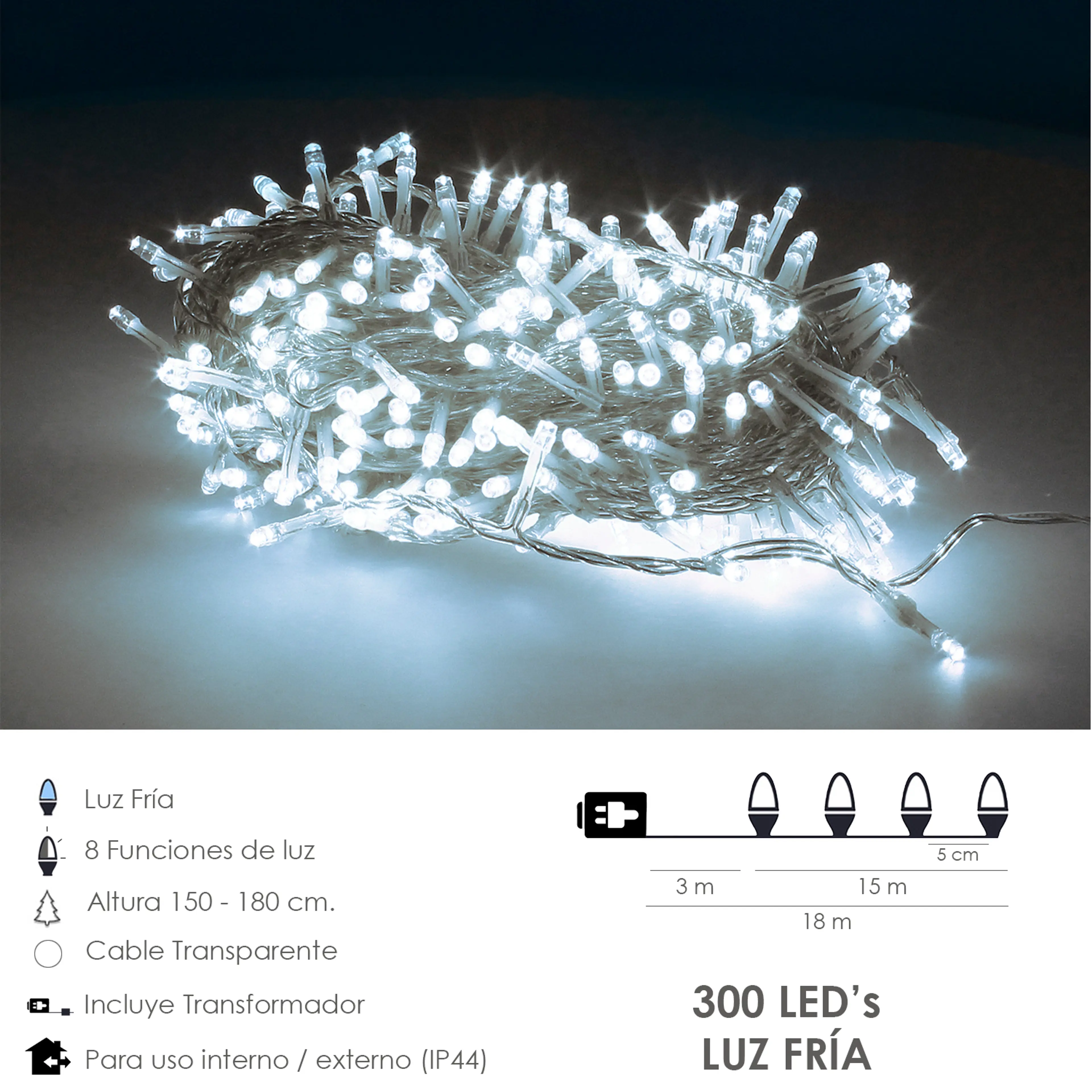 LUCES NAVIDAD 300 LEDS COLOR BLANCO