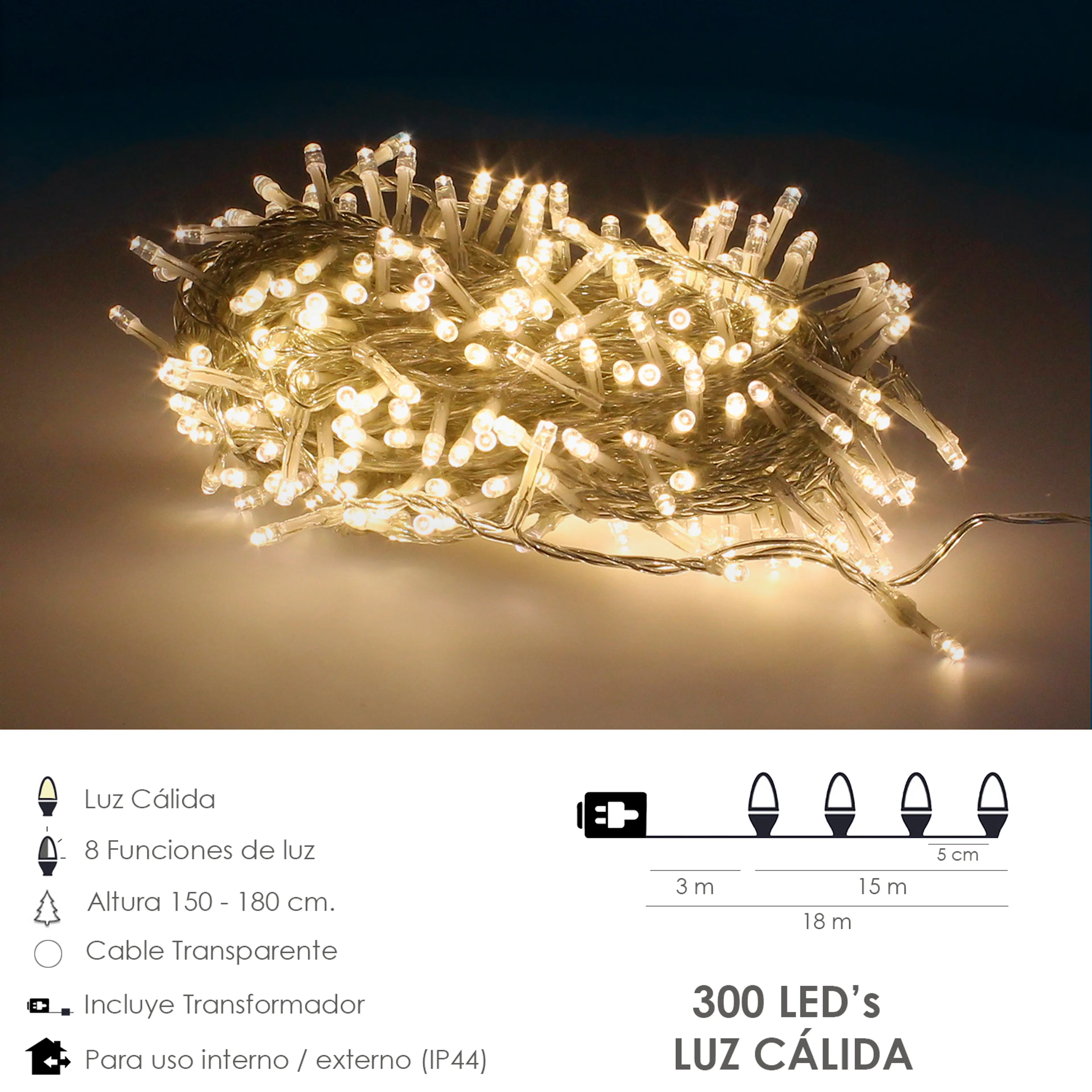 LUCES NAVIDAD 300 LEDS COLOR BLANCO