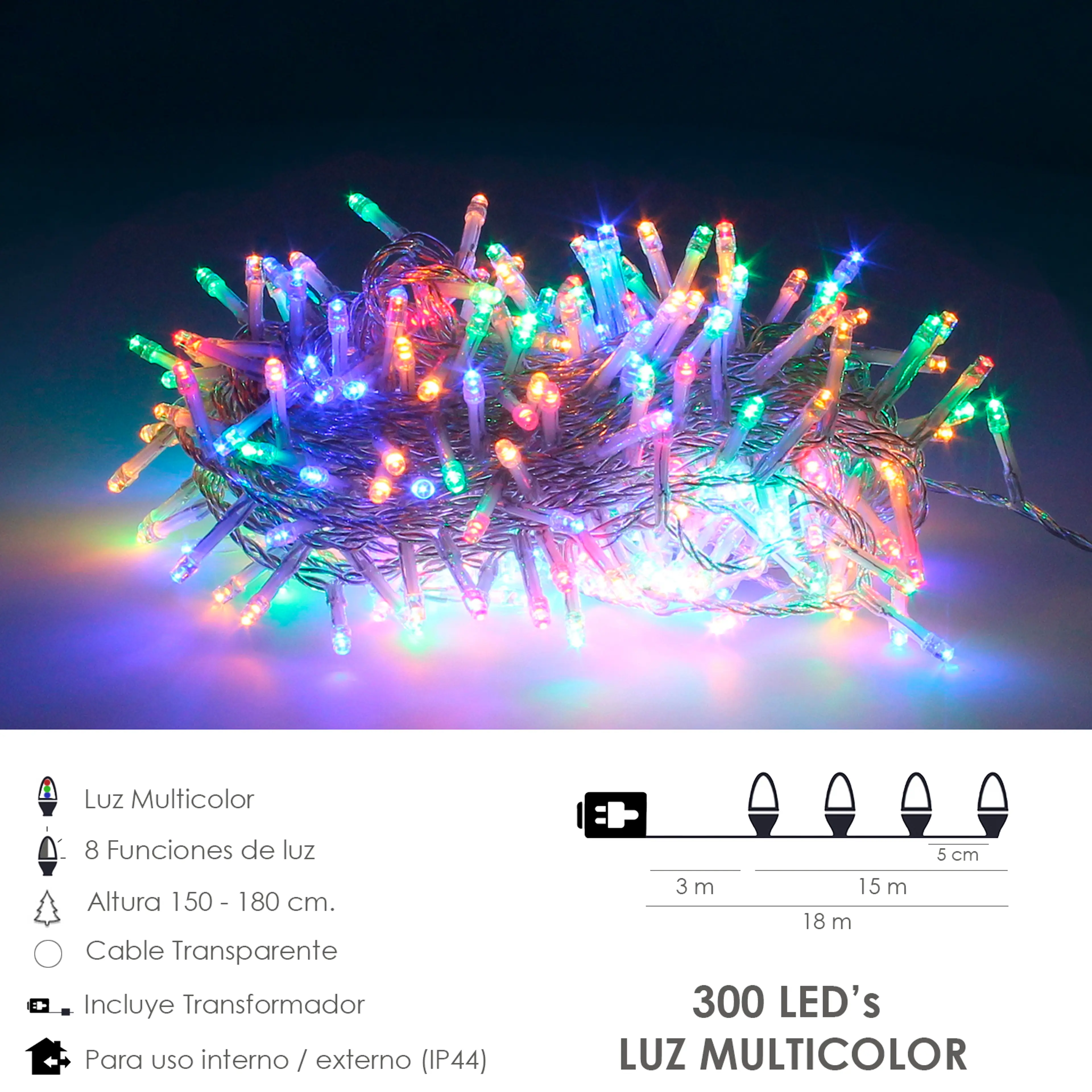 LUCES NAVIDAD 300 LEDS COLOR MULTIC