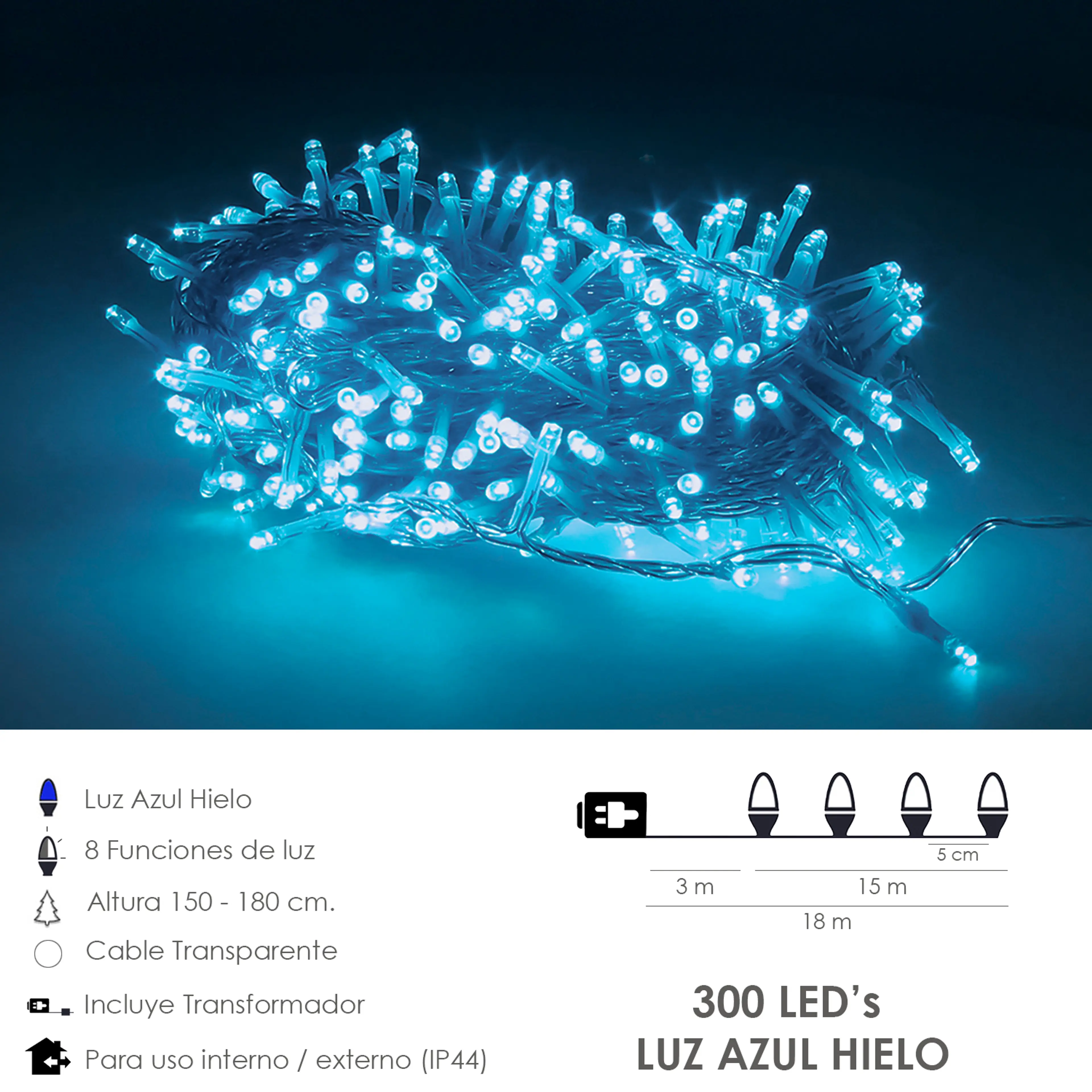 LUCES NAVIDAD 300 LEDS COLOR AZUL H