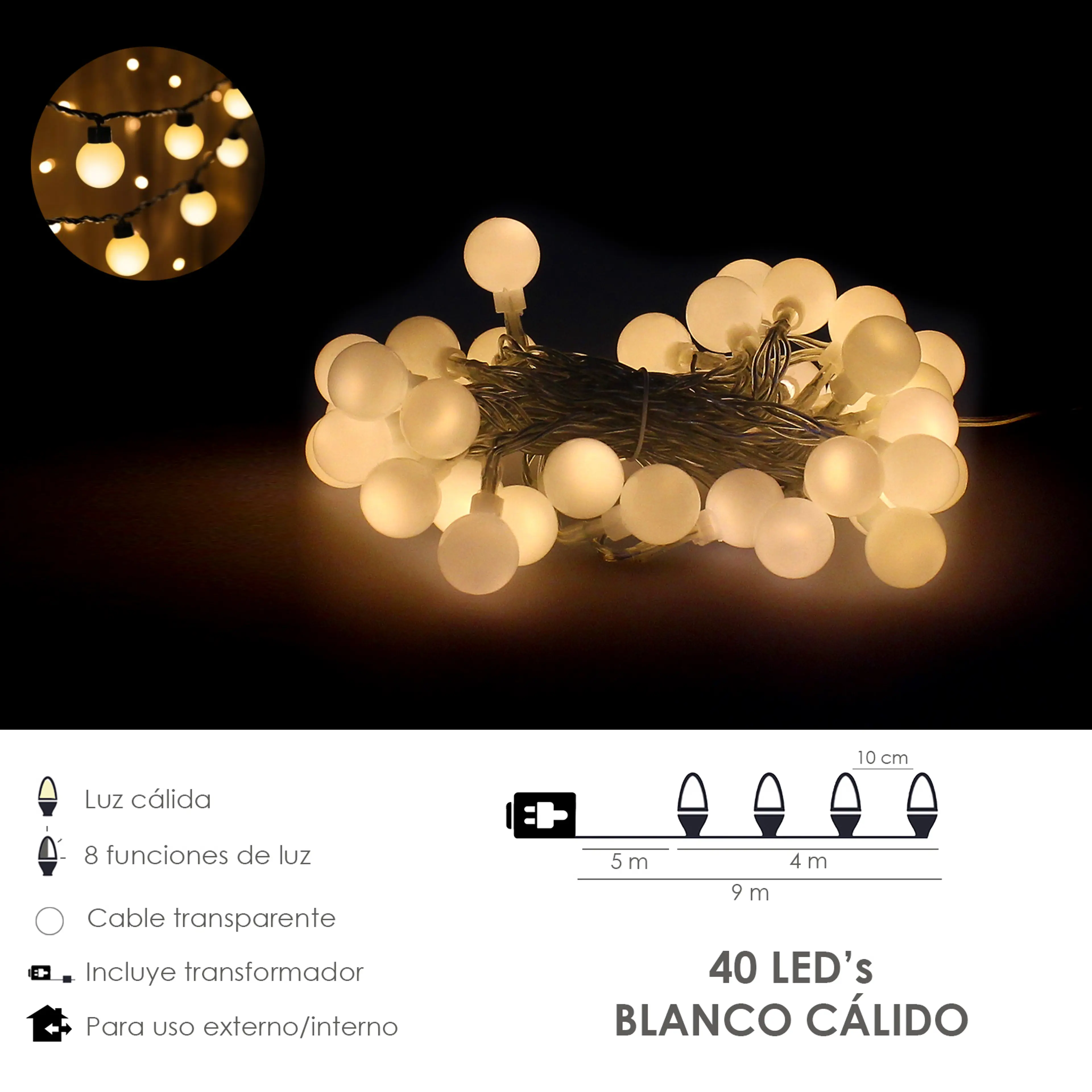 LUCES NAVIDAD ESFERA 40 LEDS BLANCO