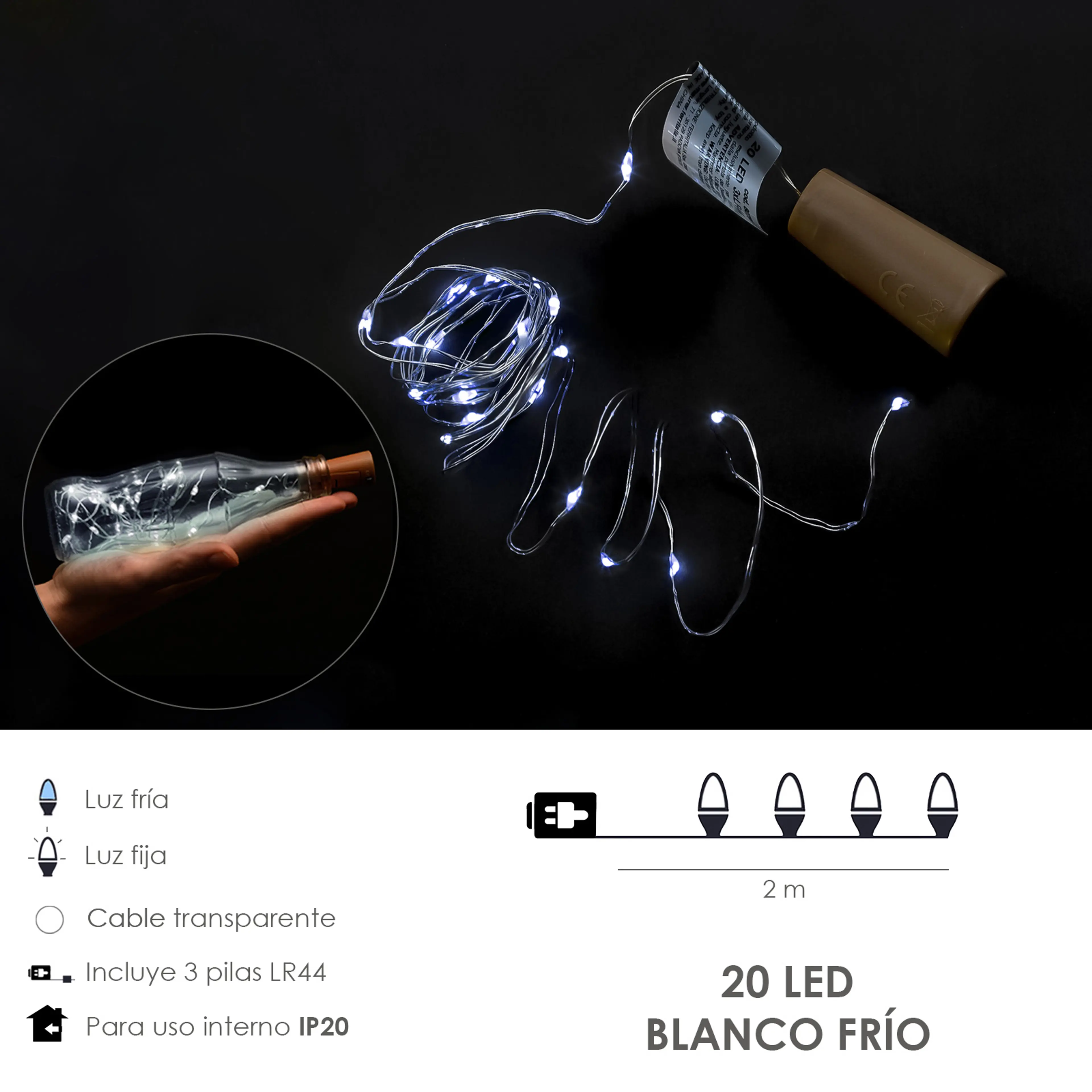 LUCES NAVIDAD LED CON TAPON 20 MICR