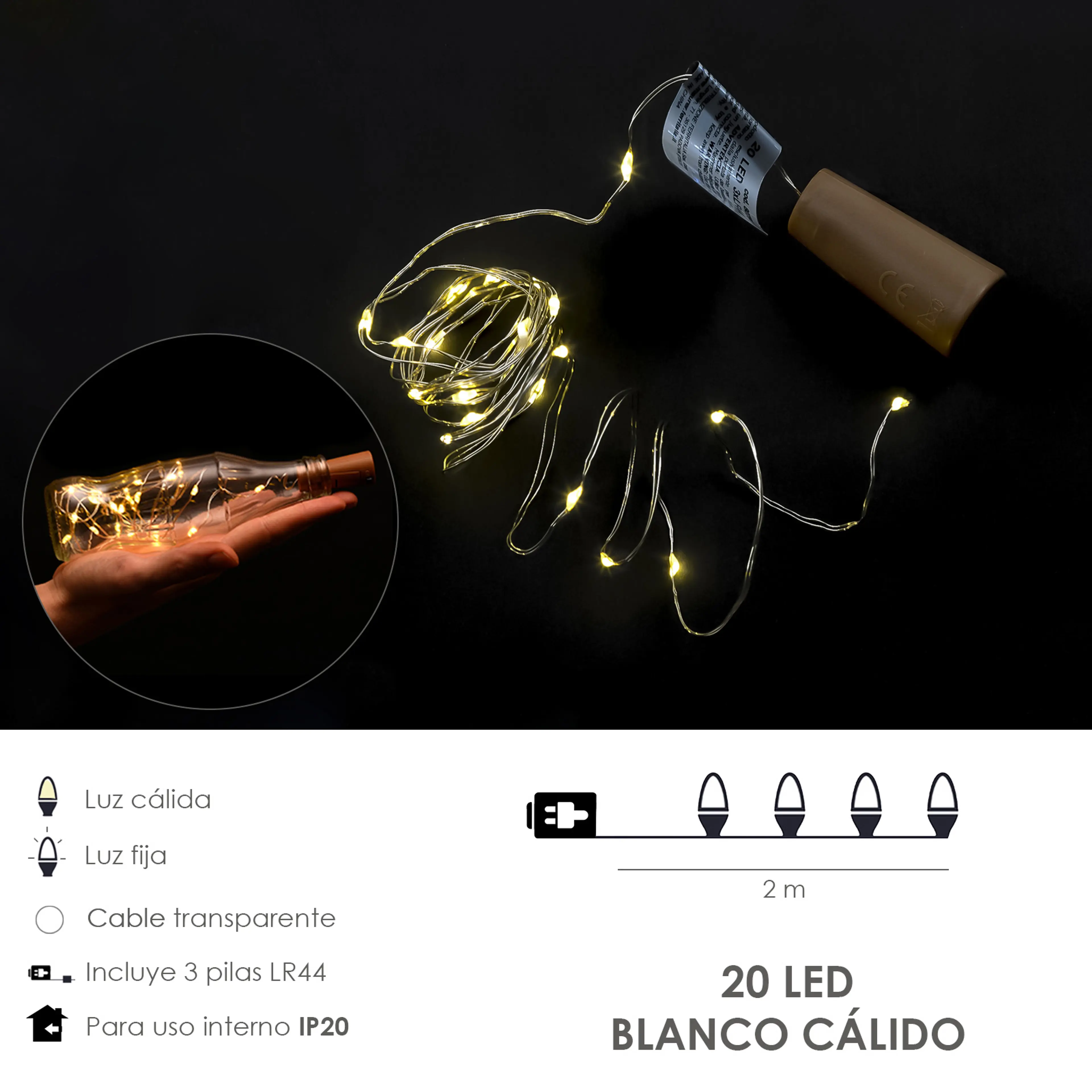 LUCES NAVIDAD LED CON TAPON 20 MICR