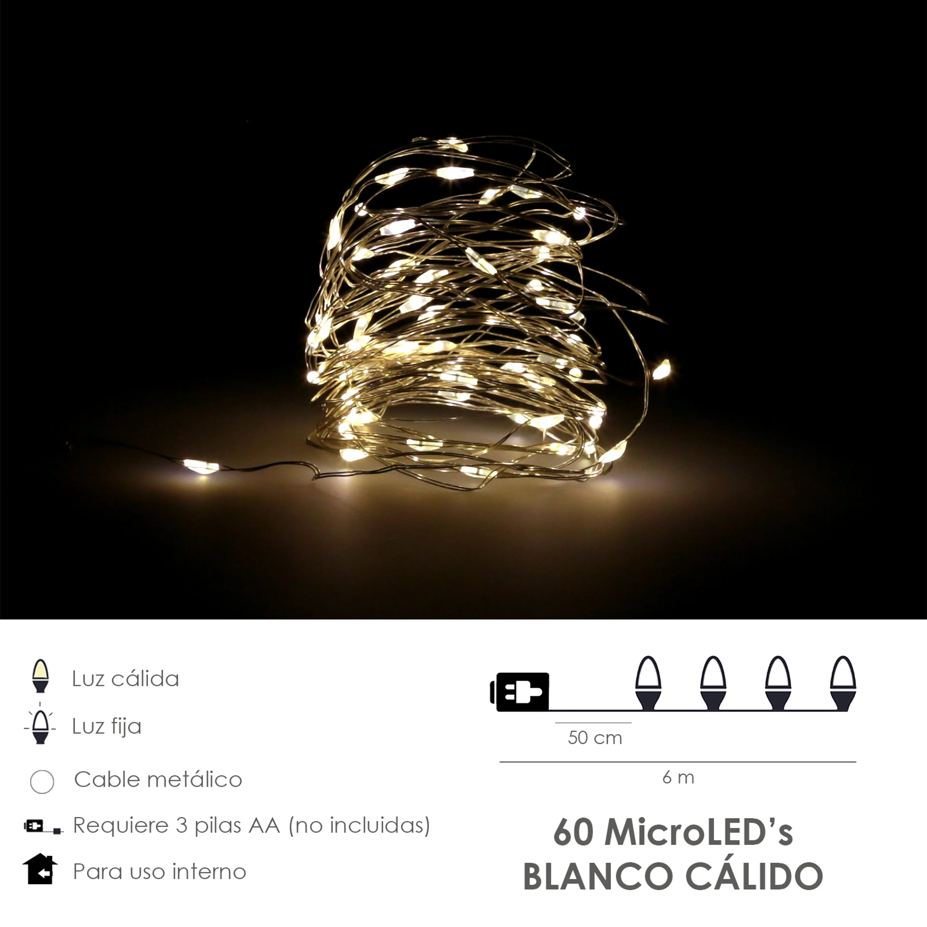 LUCES NAVIDAD MICROLED 60 LEDS COLO