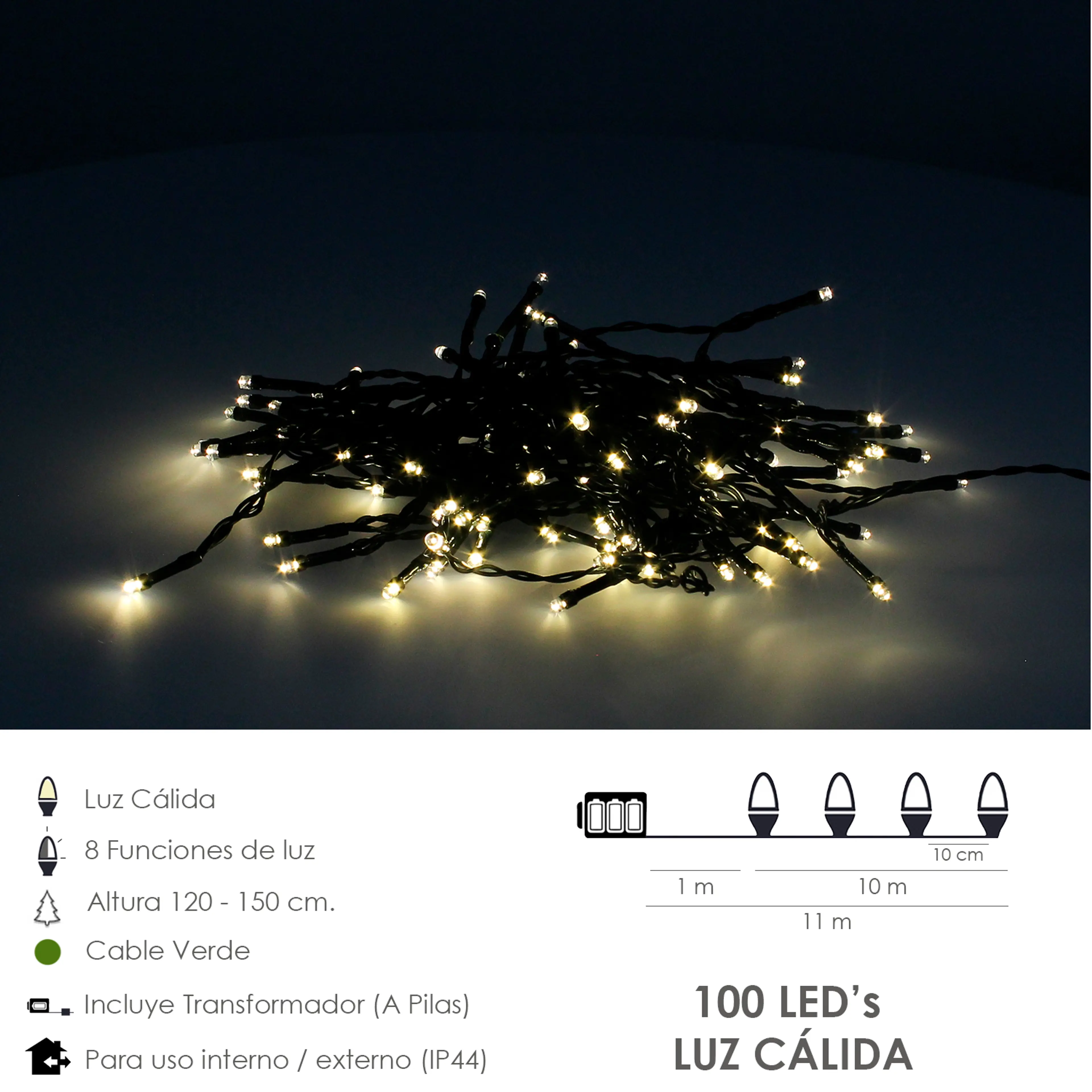 LUCES NAVIDAD 100 LEDS COLOR BLANCO