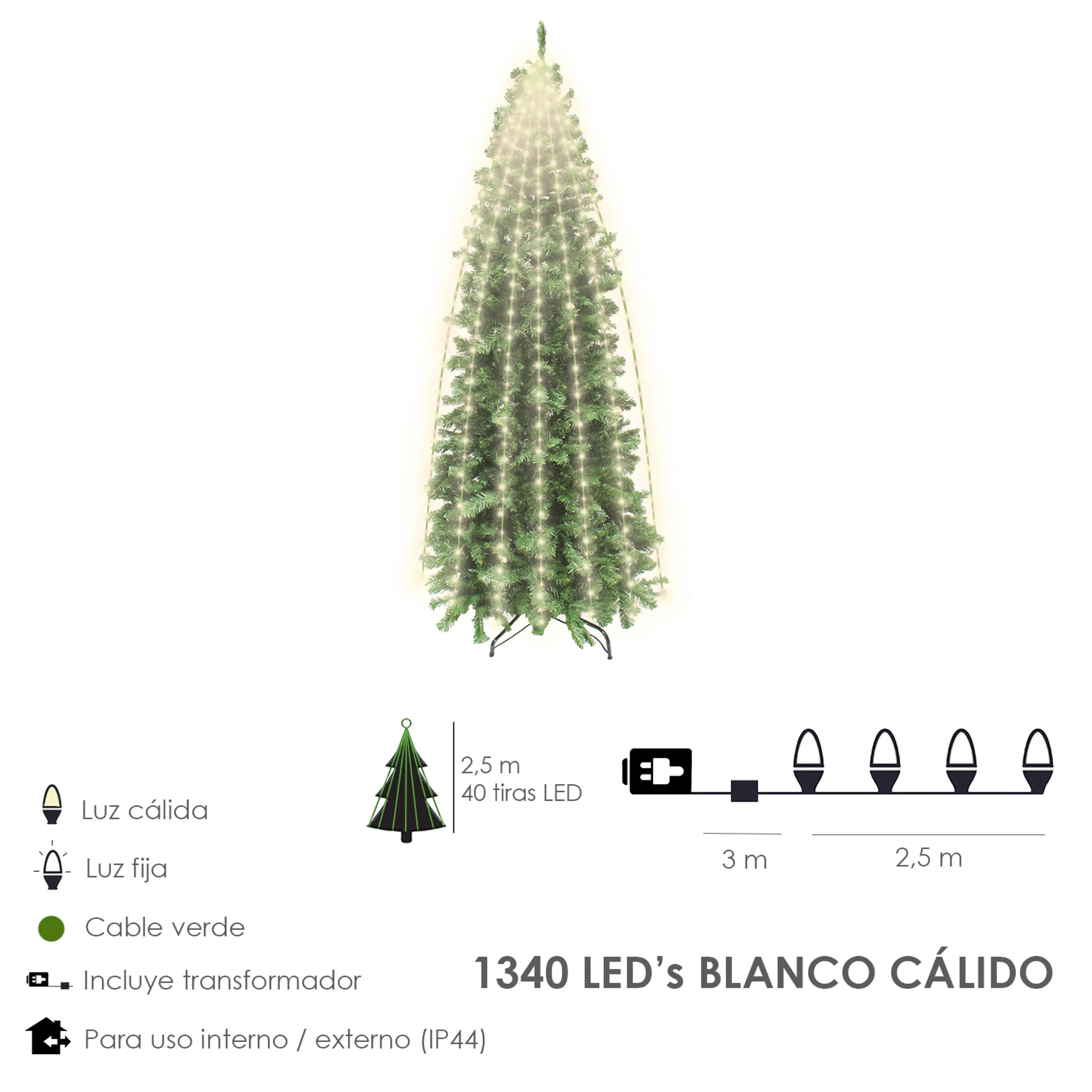 LUCES NAVIDAD 1340 LEDS CASCADA CUB