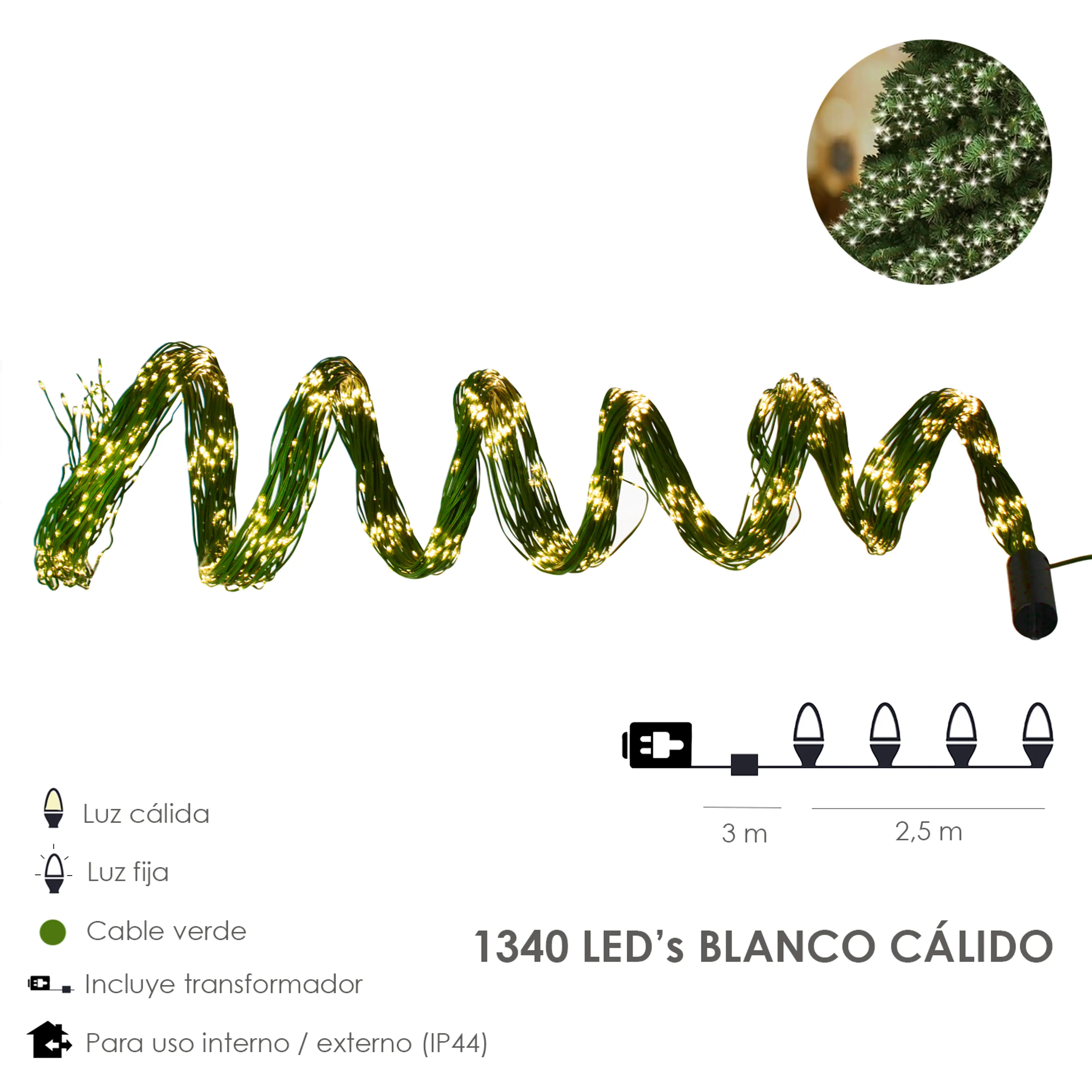 LUCES NAVIDAD 1340 LEDS CASCADA CUB