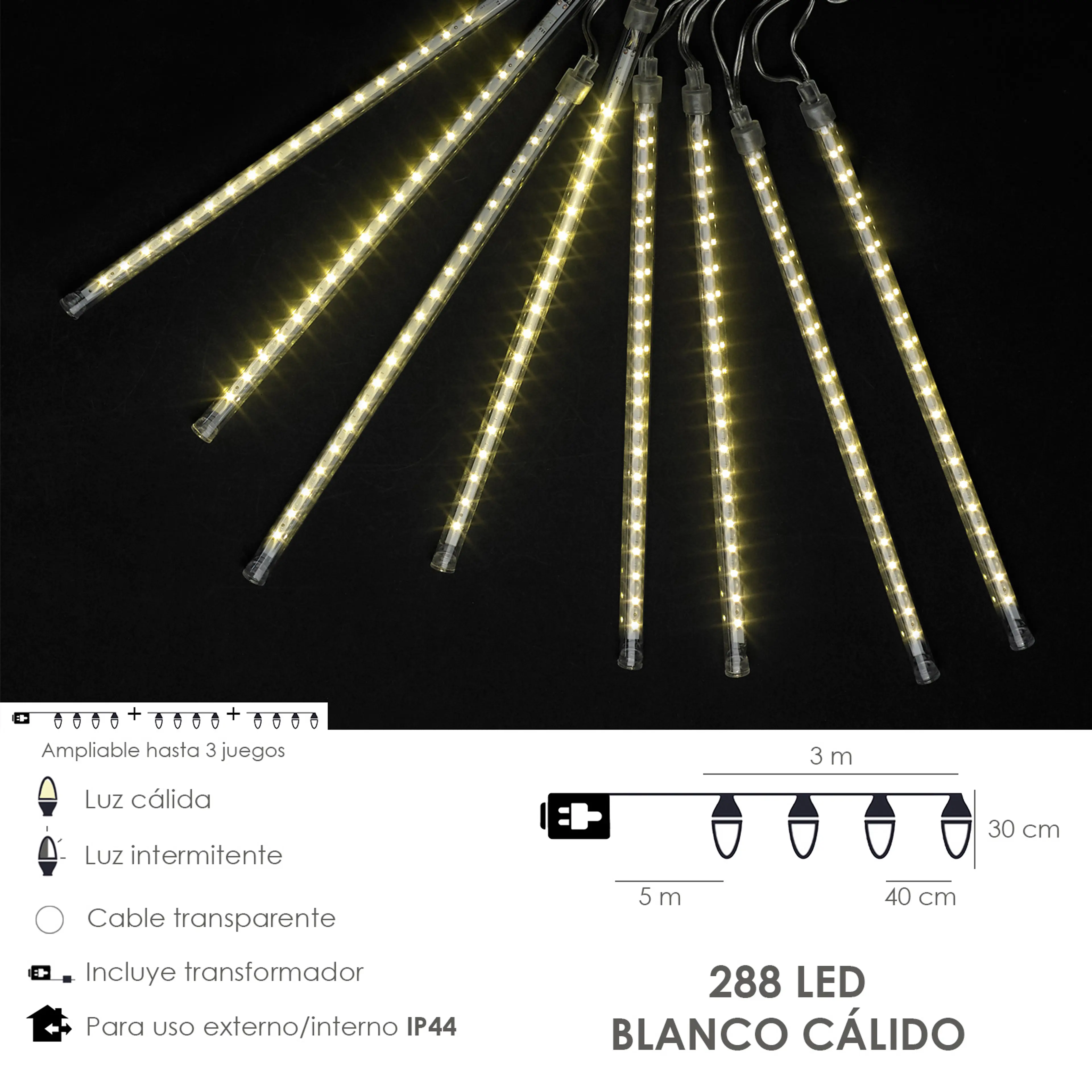 LUCES NAVIDAD LED LLUVIA 3 M.X 30 C