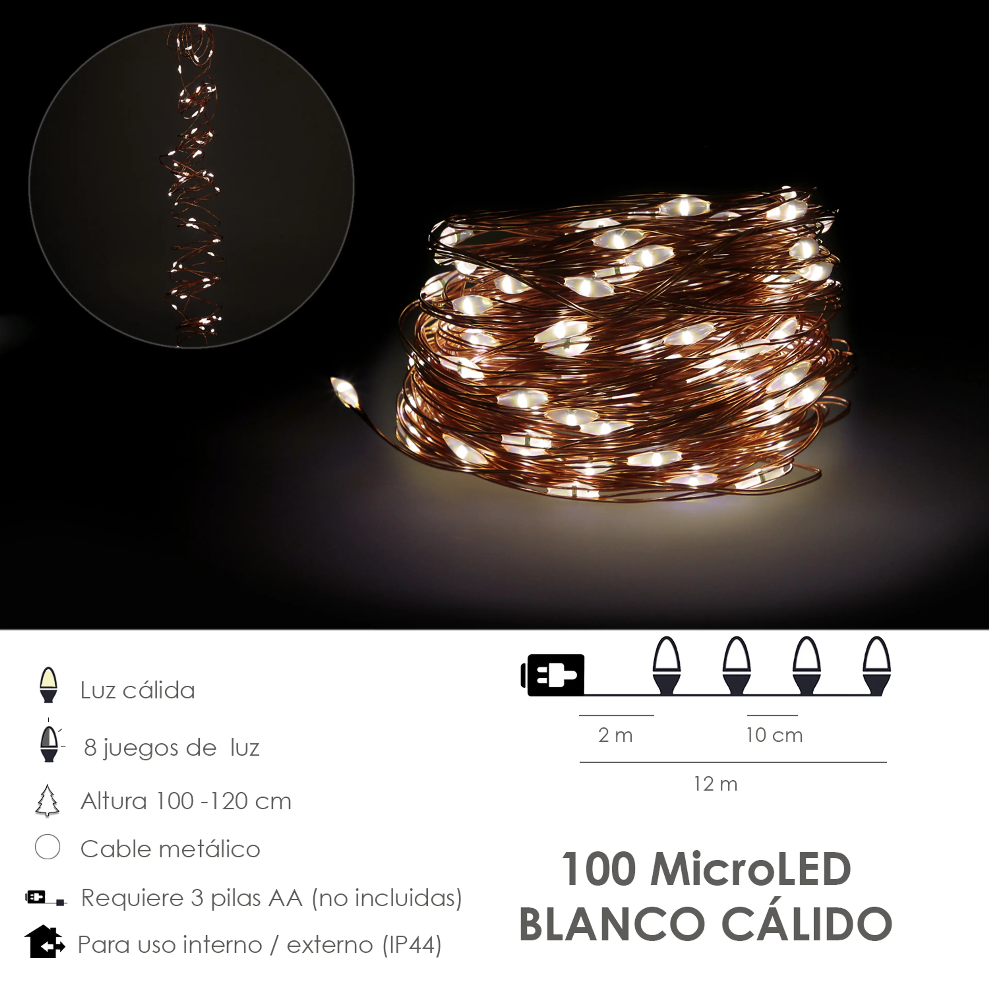 LUCES NAVIDAD 100 MICROLEDS BLANCO 