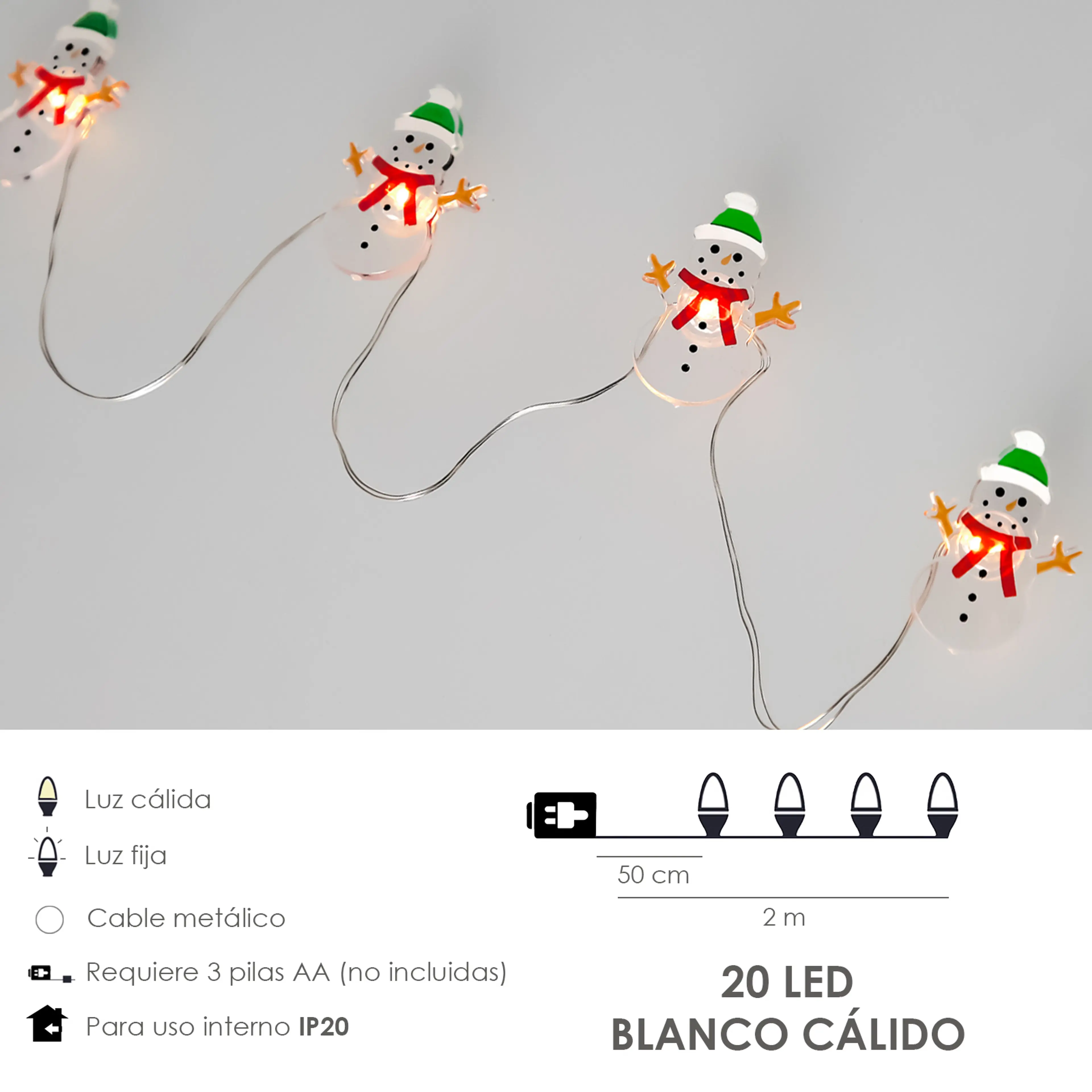 LUCES NAVIDAD A PILAS 20 LEDS MUÑEC