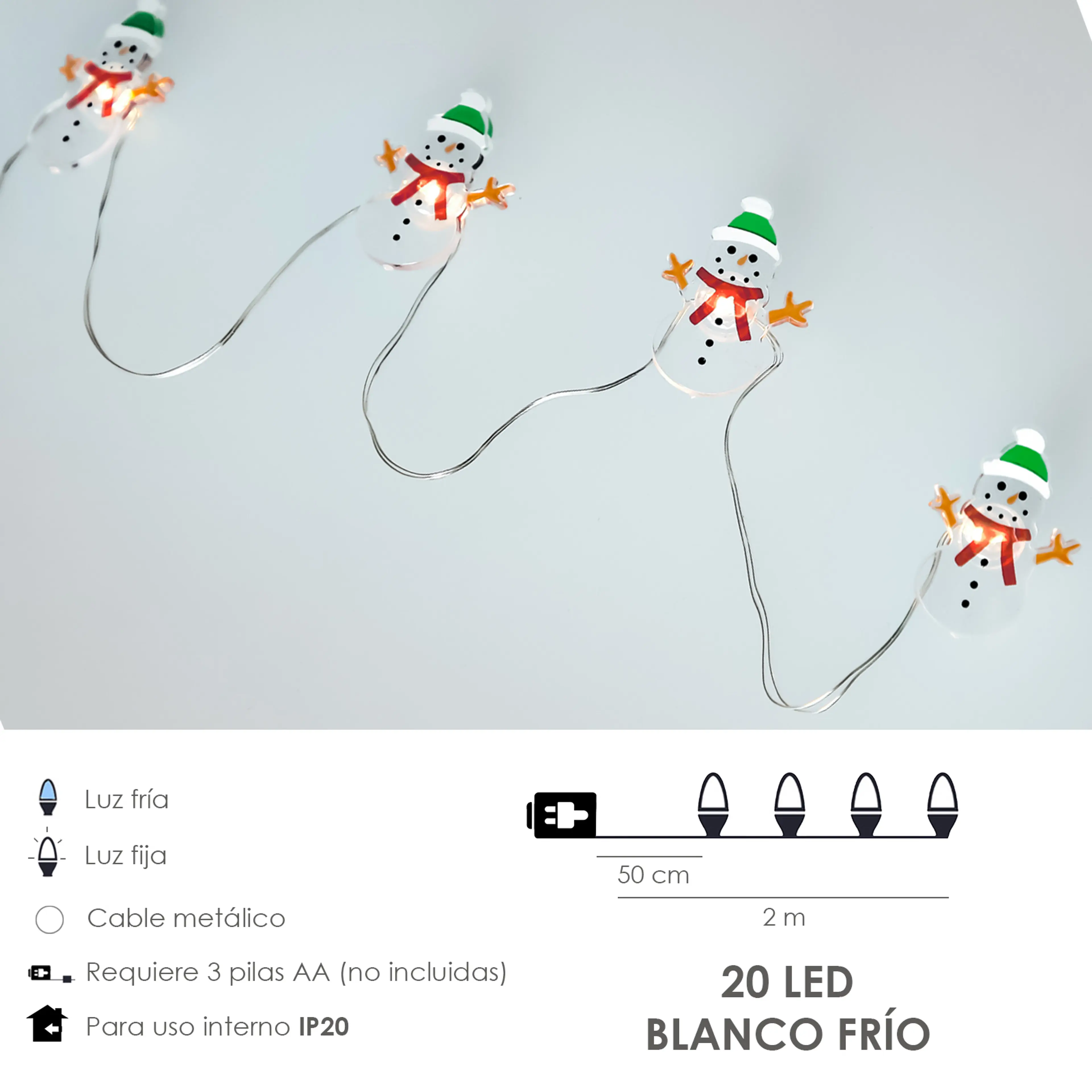 LUCES NAVIDAD A PILAS 20 LEDS MUÑEC