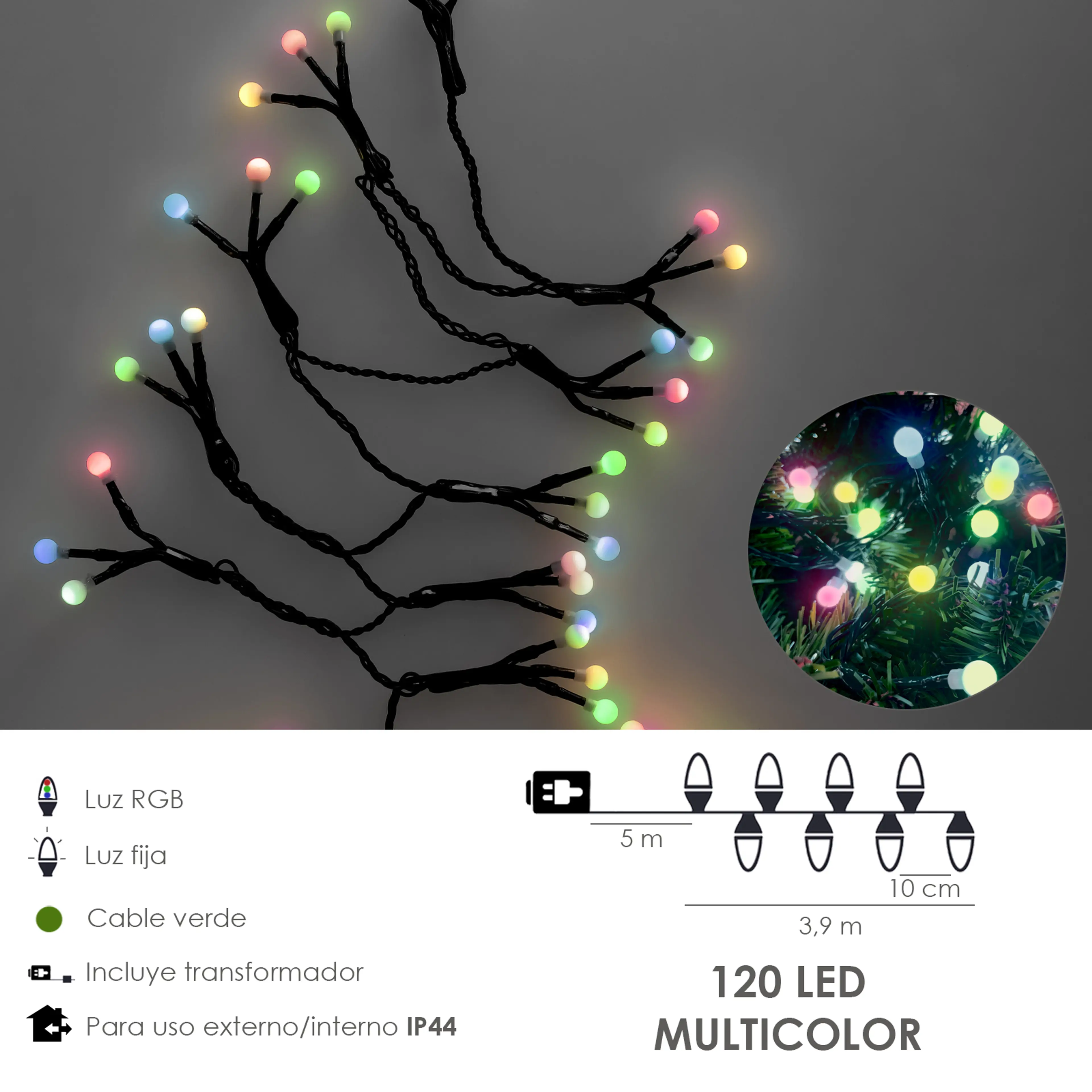 LUCES NAVIDAD ESFERA 120 LEDS LUZ M