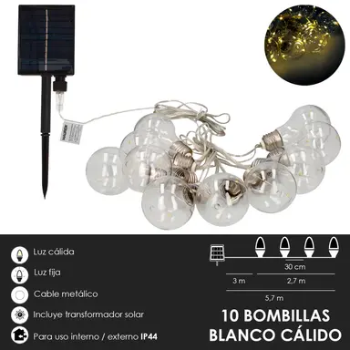 GUIRNALDA SOLAR 10 BOMBILLAS / 50 M