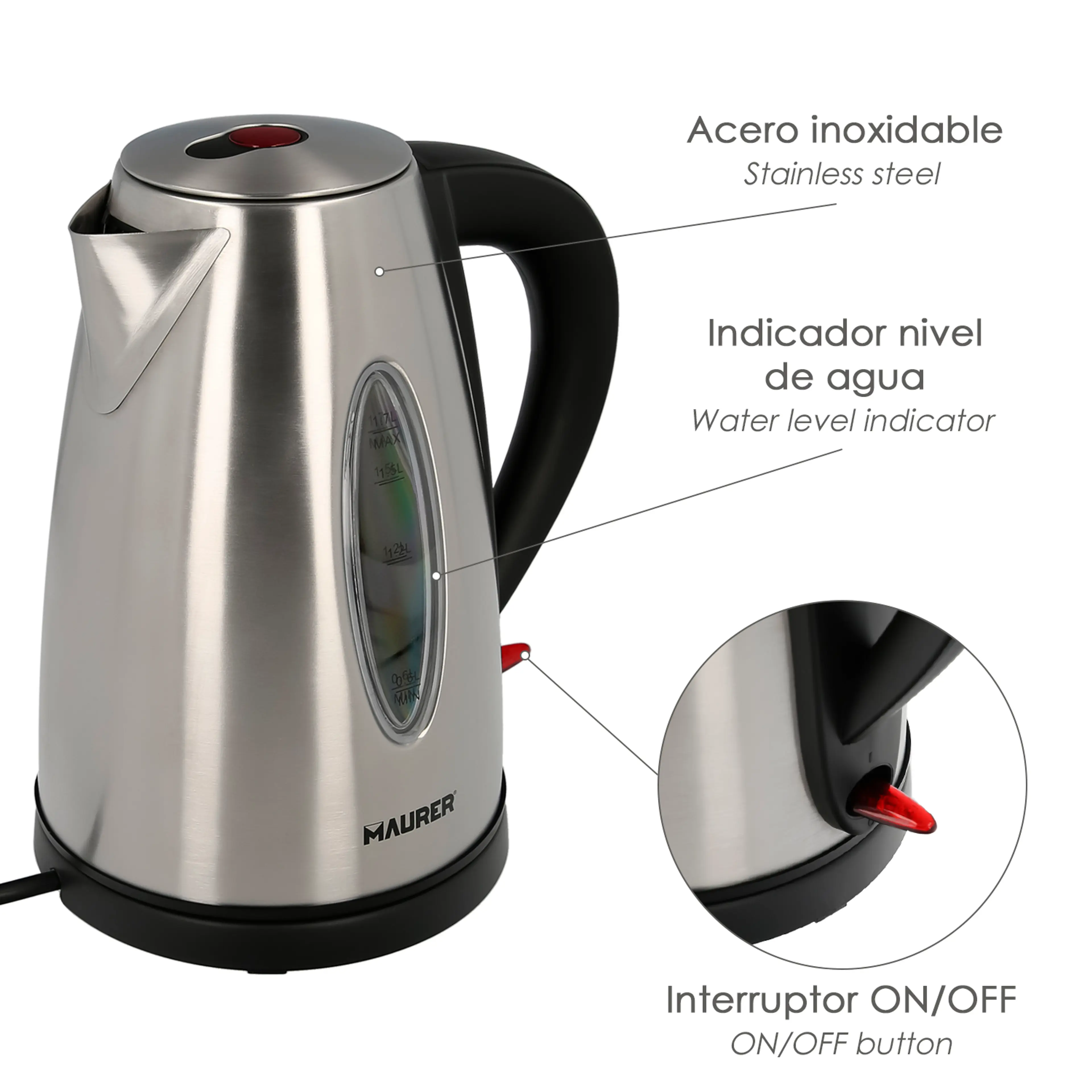HERVIDOR DE AGUA 1,7 LITROS. 2200 W
