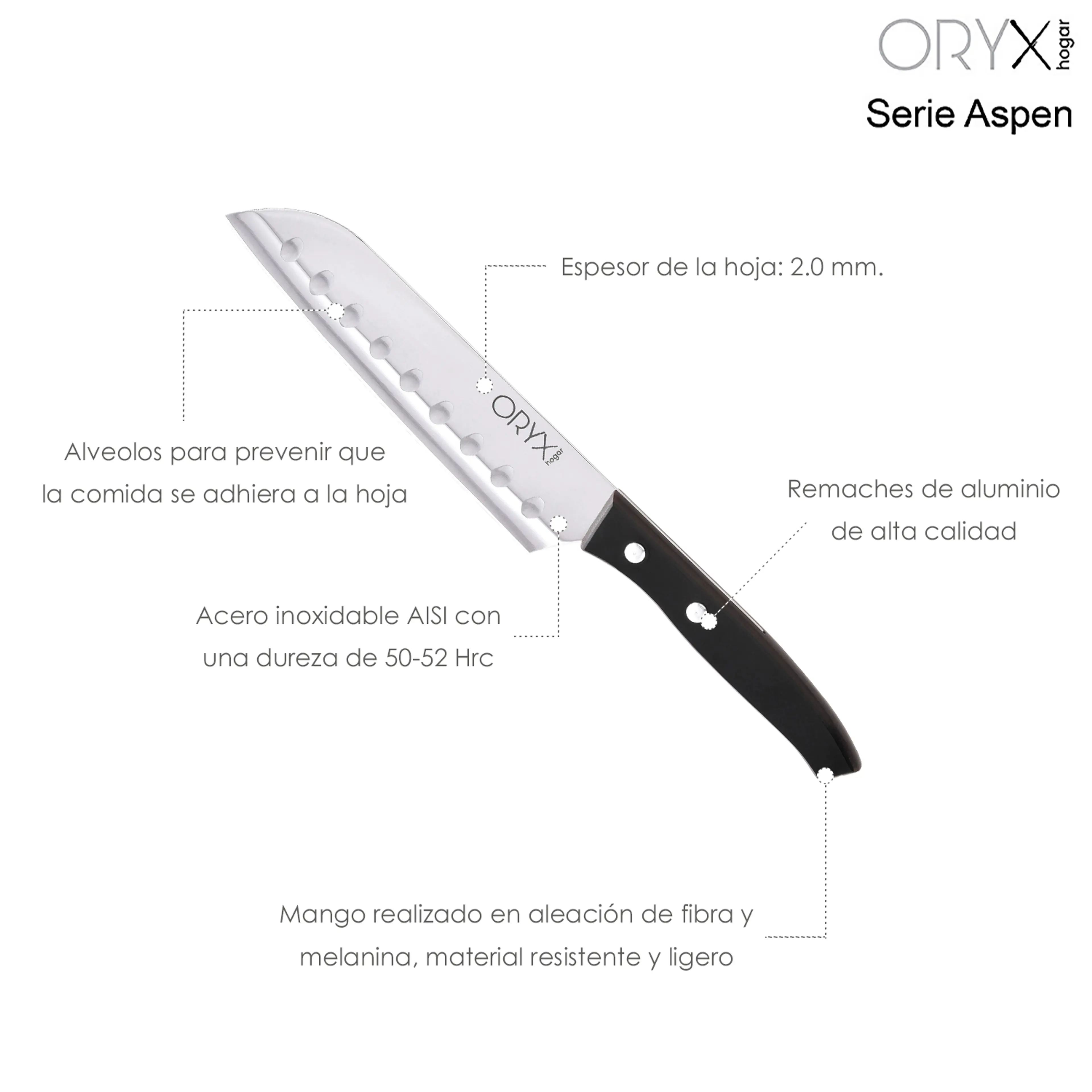 CUCHILLO ASPEN SANTOKU HOJA ACERO I
