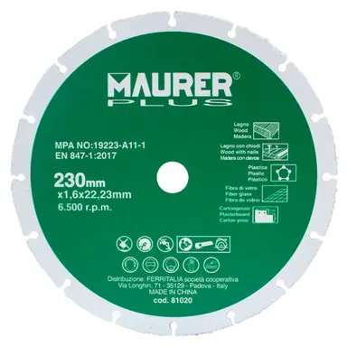 DISCO CORTE MADERA / PLASTICO Ø 230