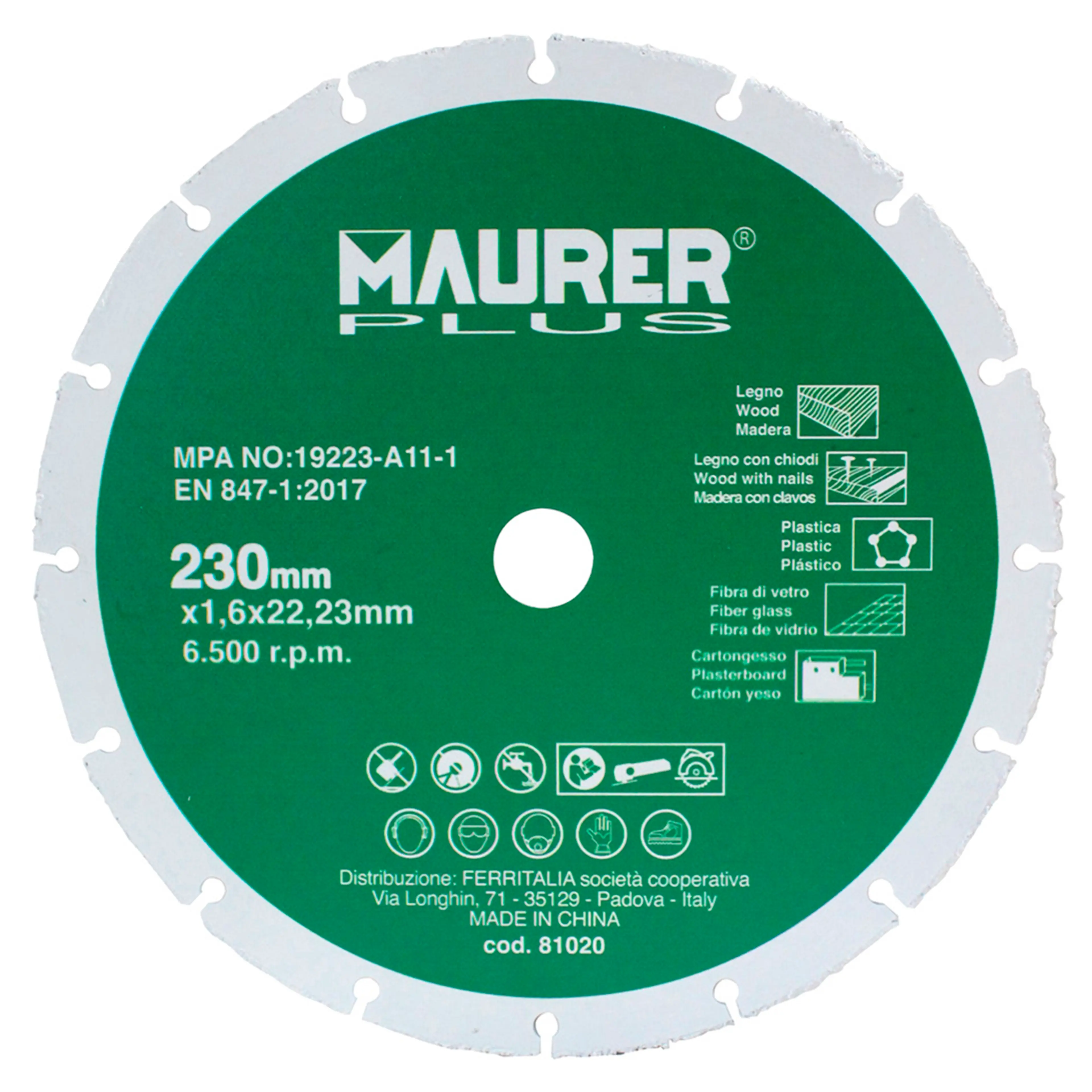 DISCO CORTE MADERA / PLASTICO Ø 230
