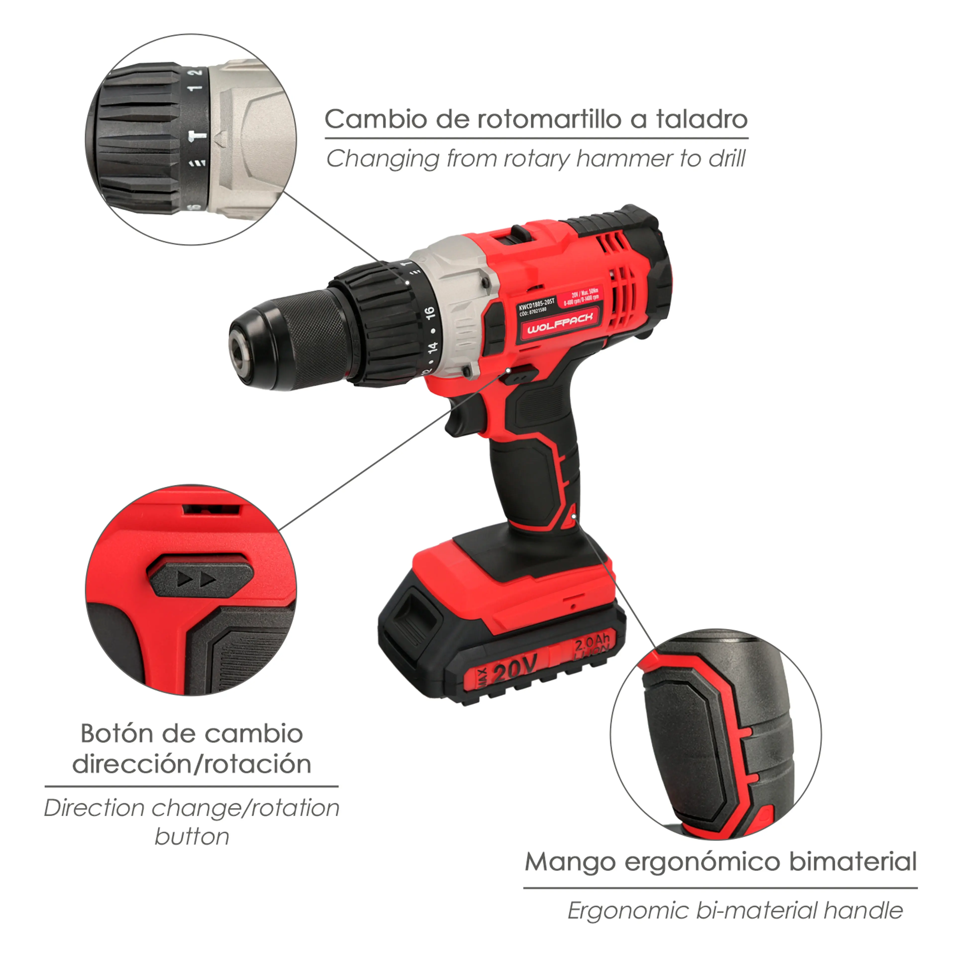 TALADRO ATORNILLADOR 20 V. CON 2 VE