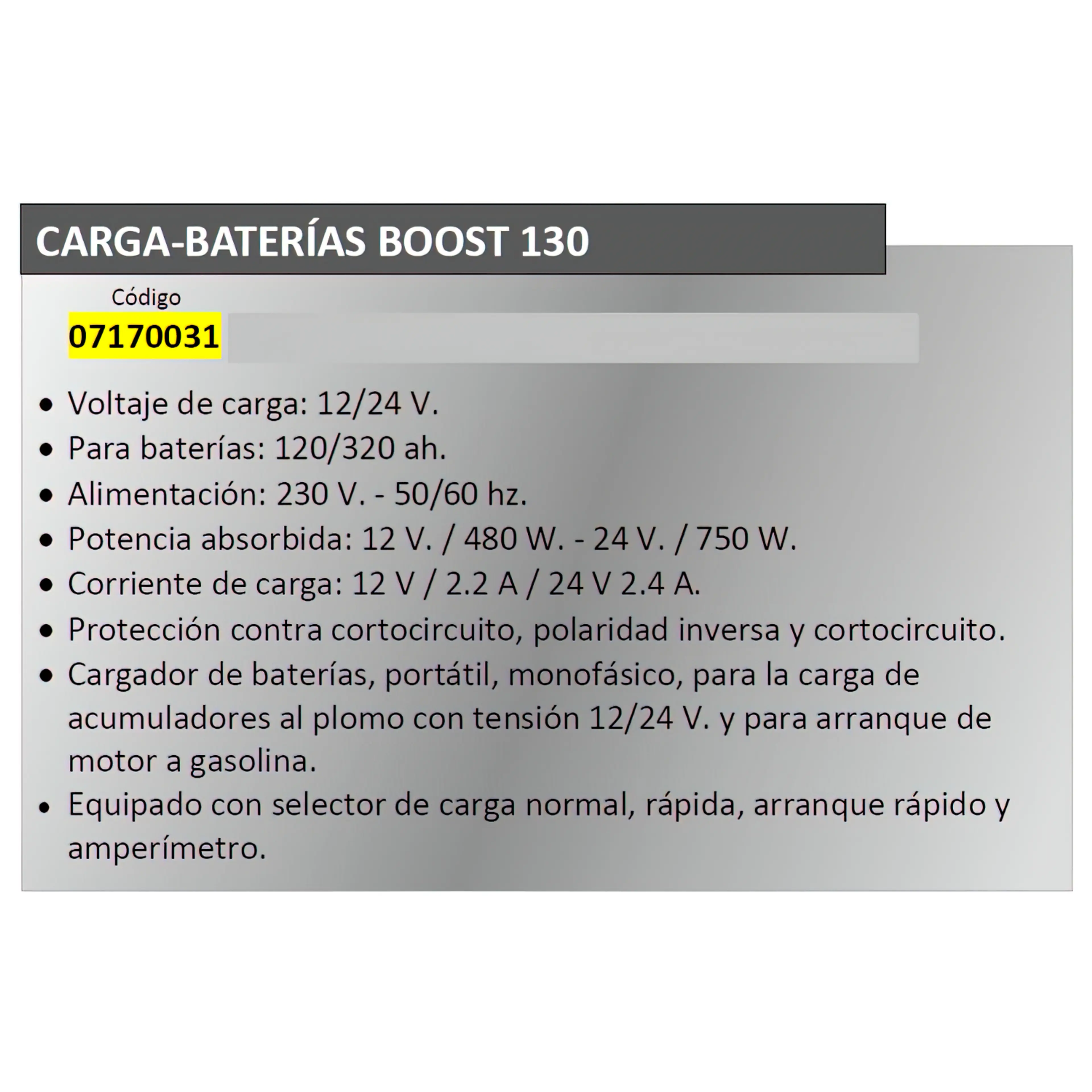 CARGABATERIAS BOOST-130  CON ARRANC
