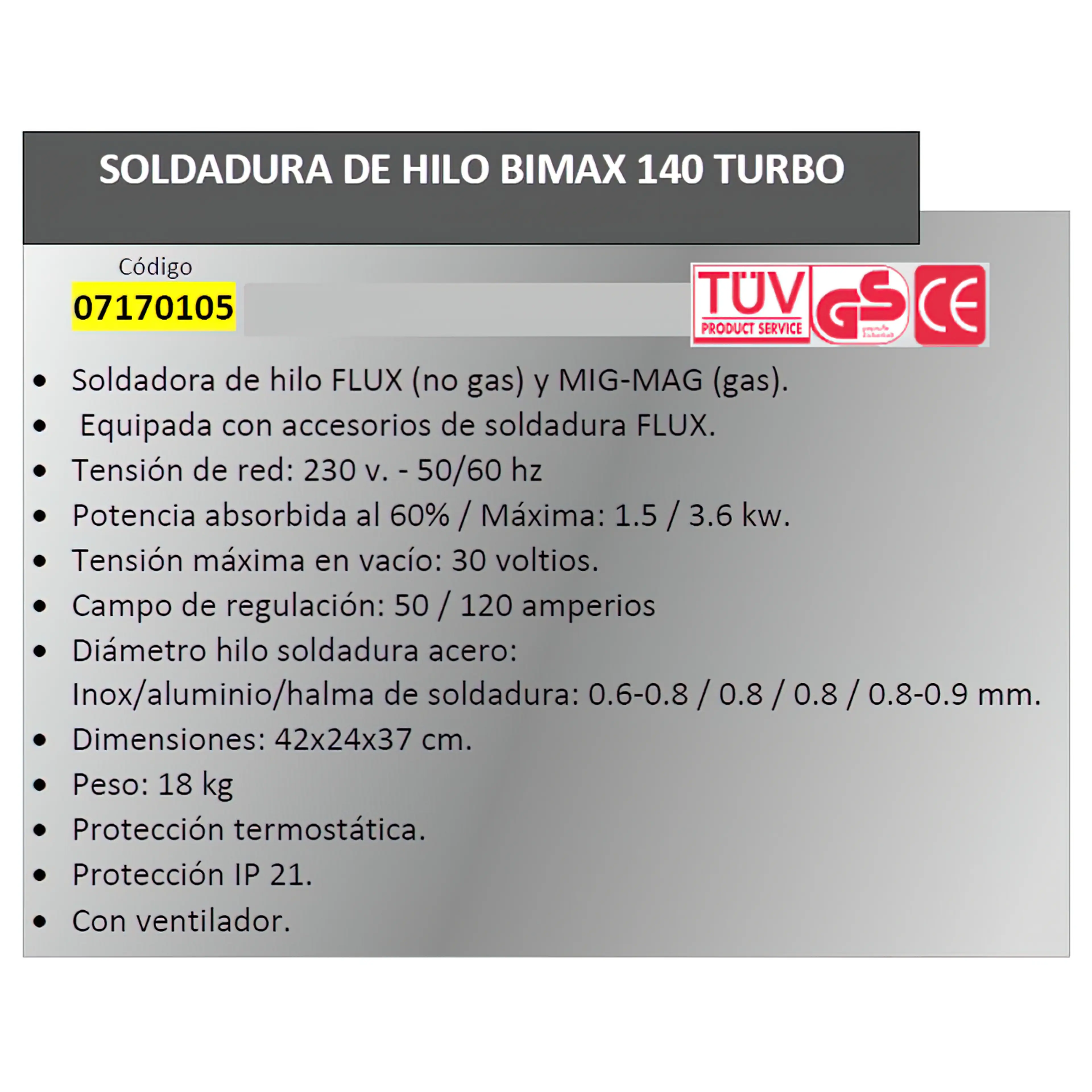 SOLDADURA DE HILO BIMAX 140 TURBO