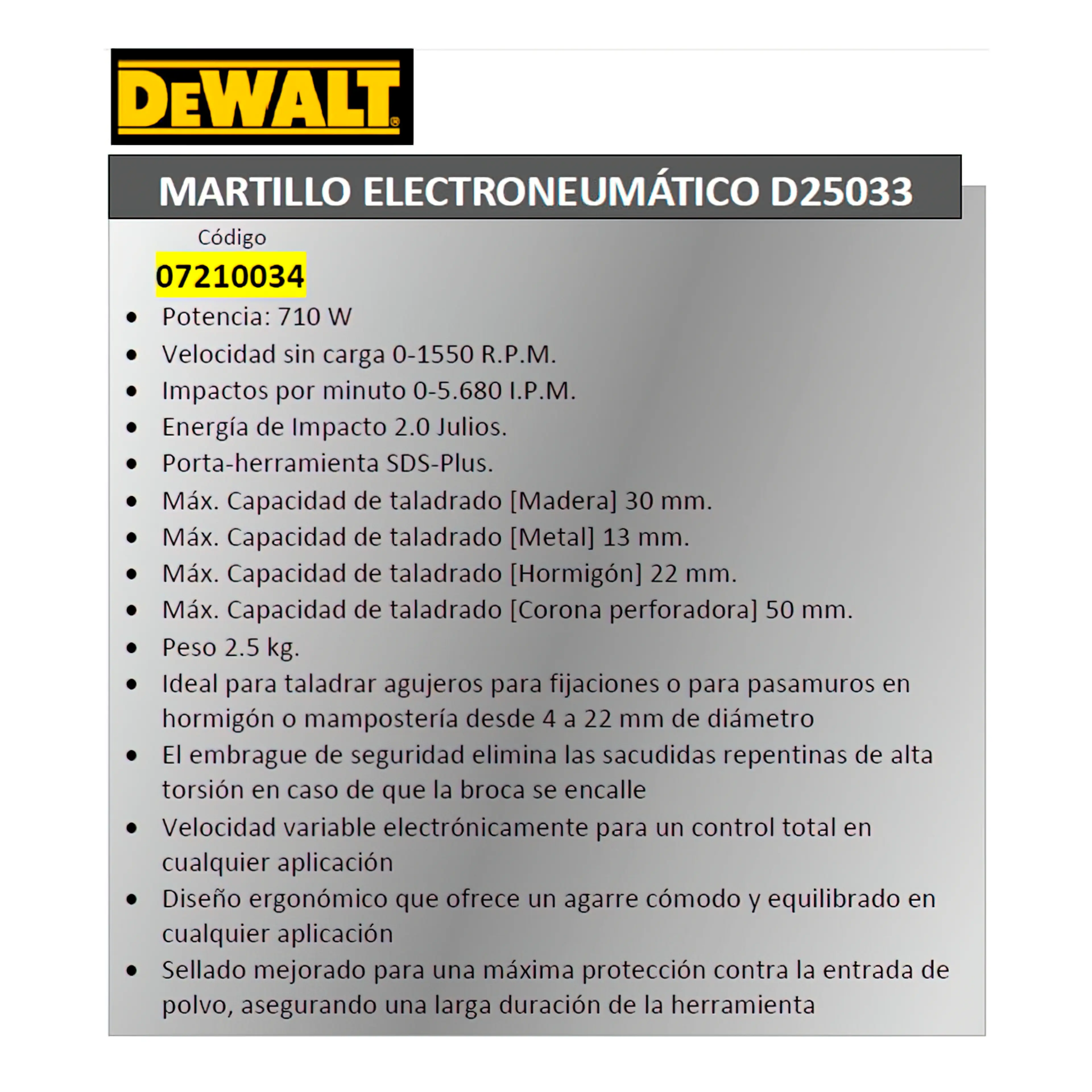 MARTILLO ELECTRONEUMATICO DEWALT  D