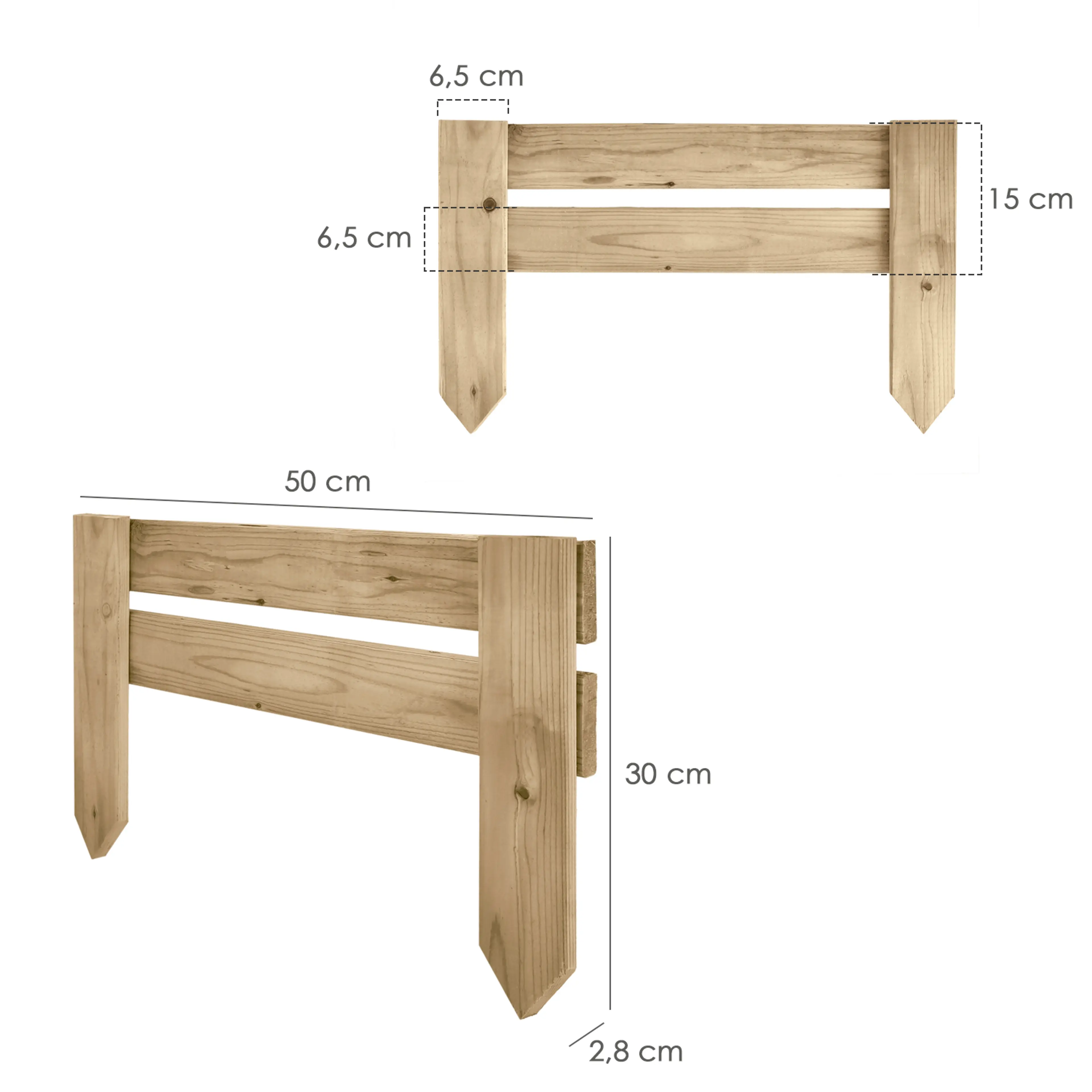 BORDO MADERA FIJO 2,8X50X 15/30 CM.