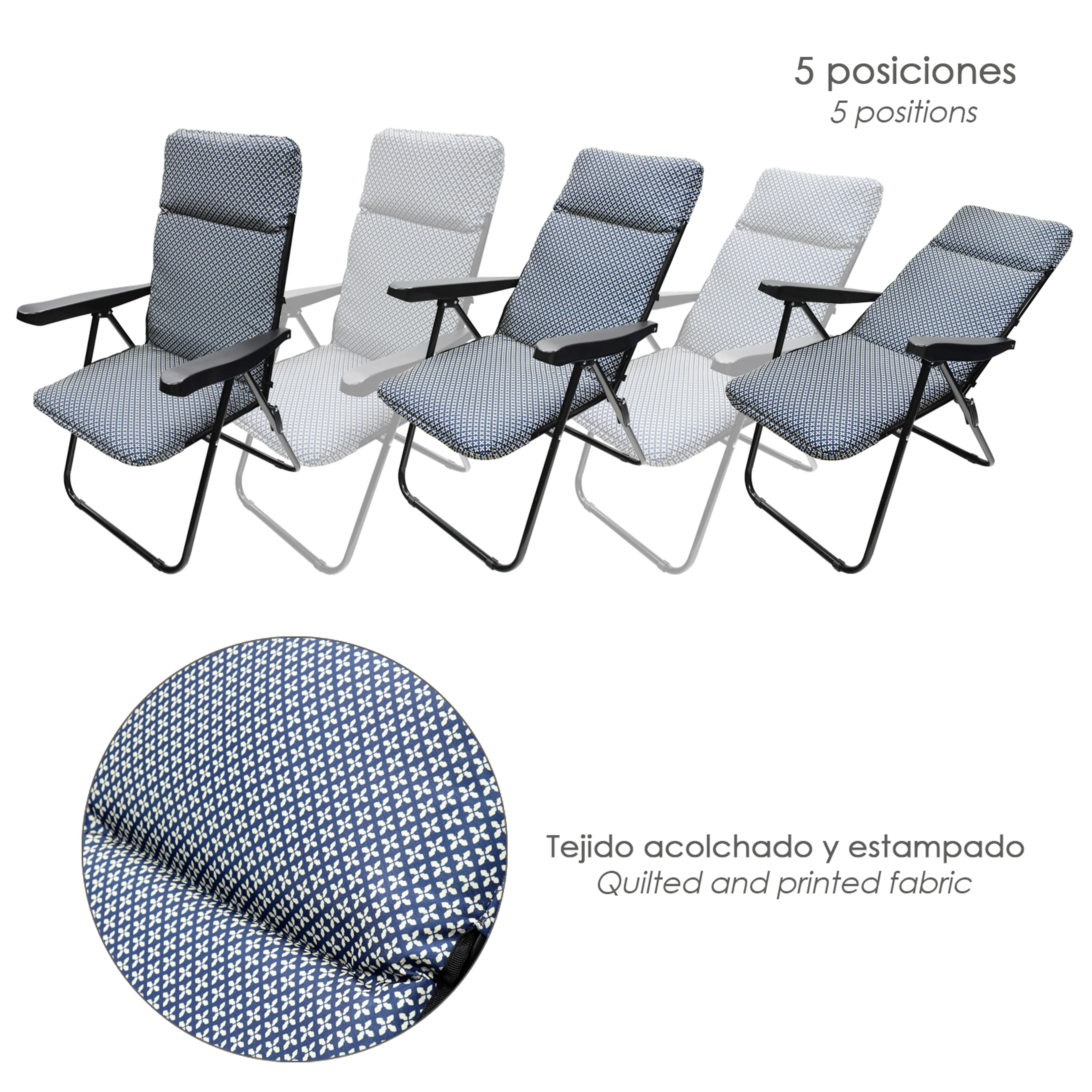 SILLA PLAYA ACOLCHADA ACERO 5 POSIC