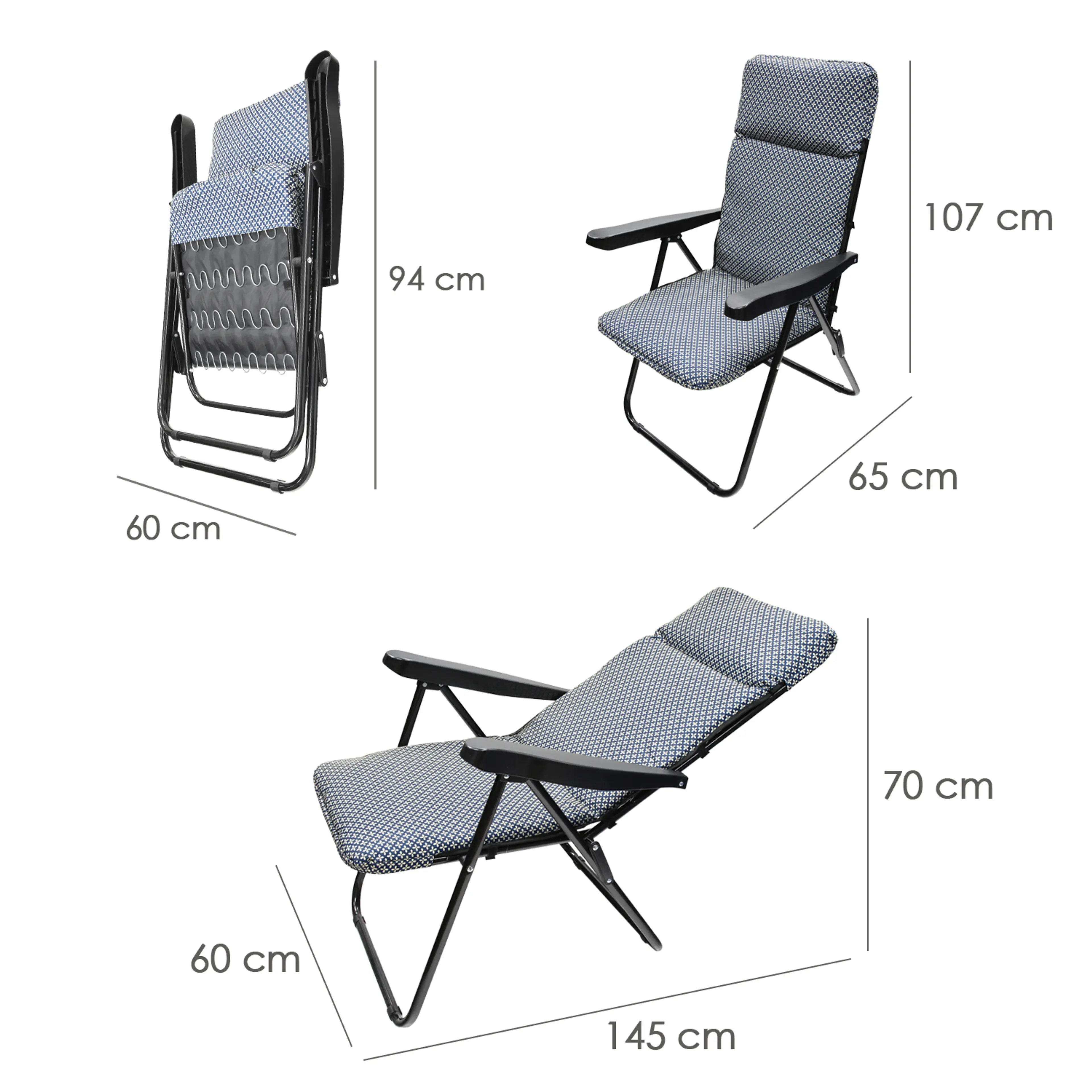 SILLA PLAYA ACOLCHADA ACERO 5 POSIC