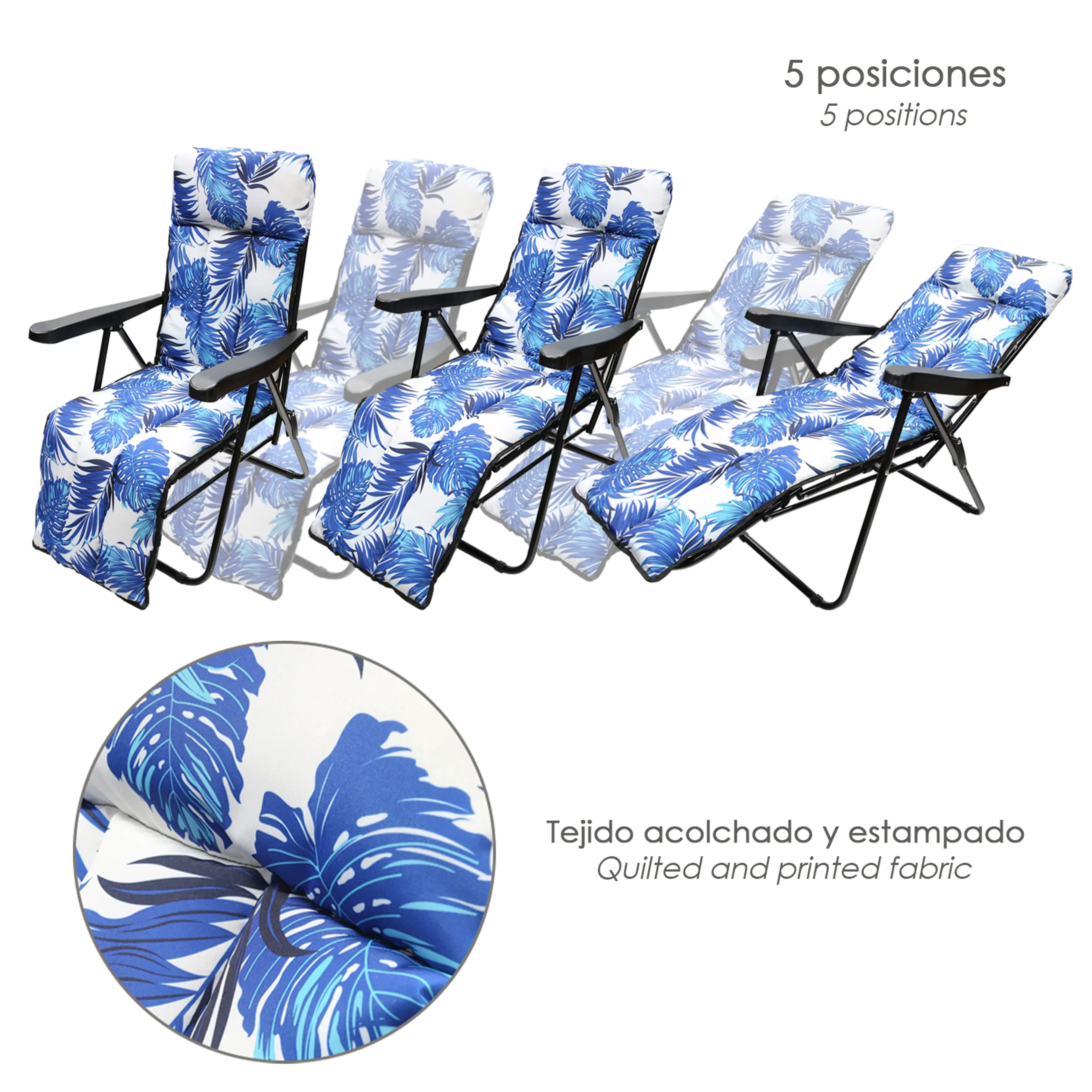 SILLA PLAYA ACOLCHADA ACERO 5 POSIC