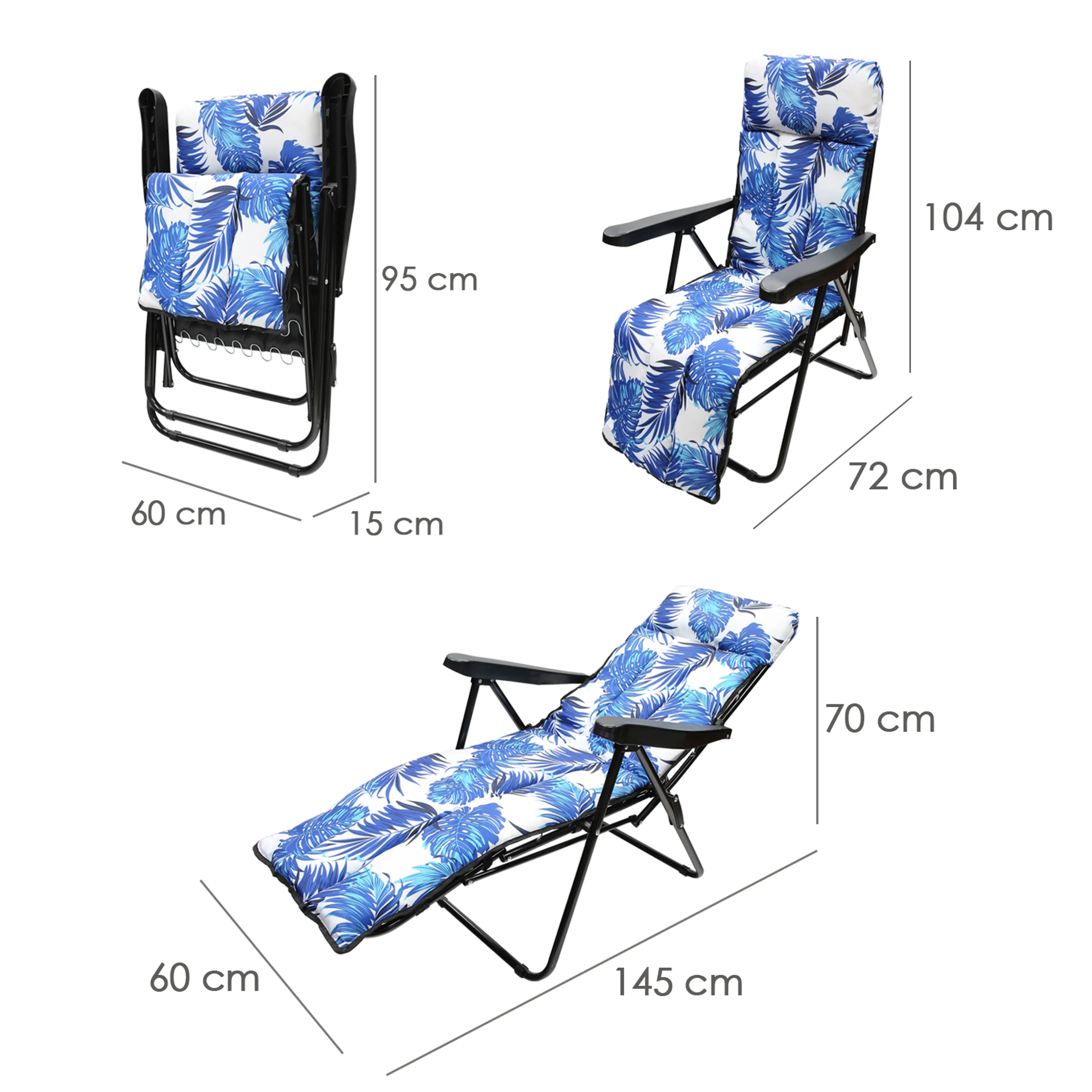 SILLA PLAYA ACOLCHADA ACERO 5 POSIC