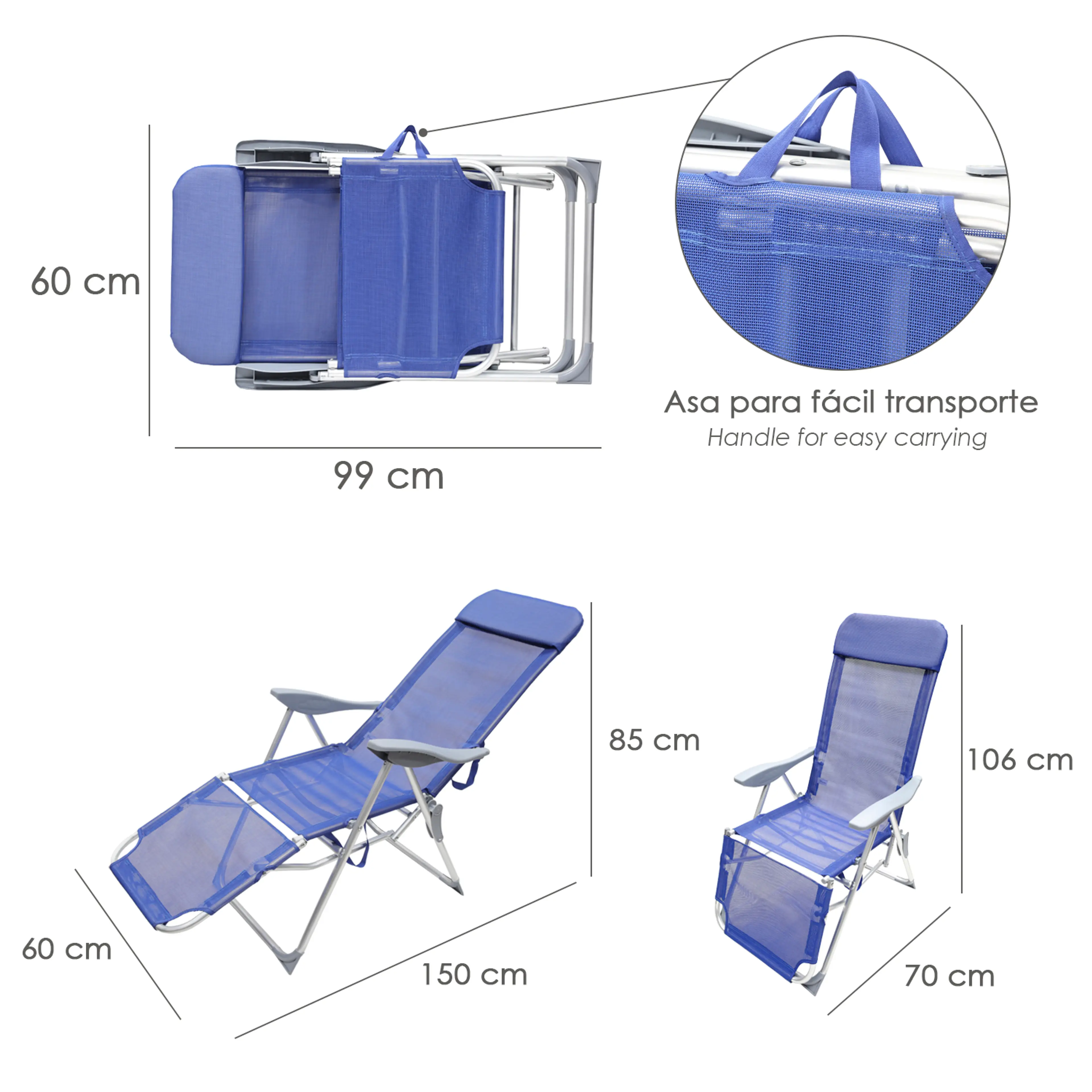 SILLA PLAYA ALUMINIO 5 POSICIONES A