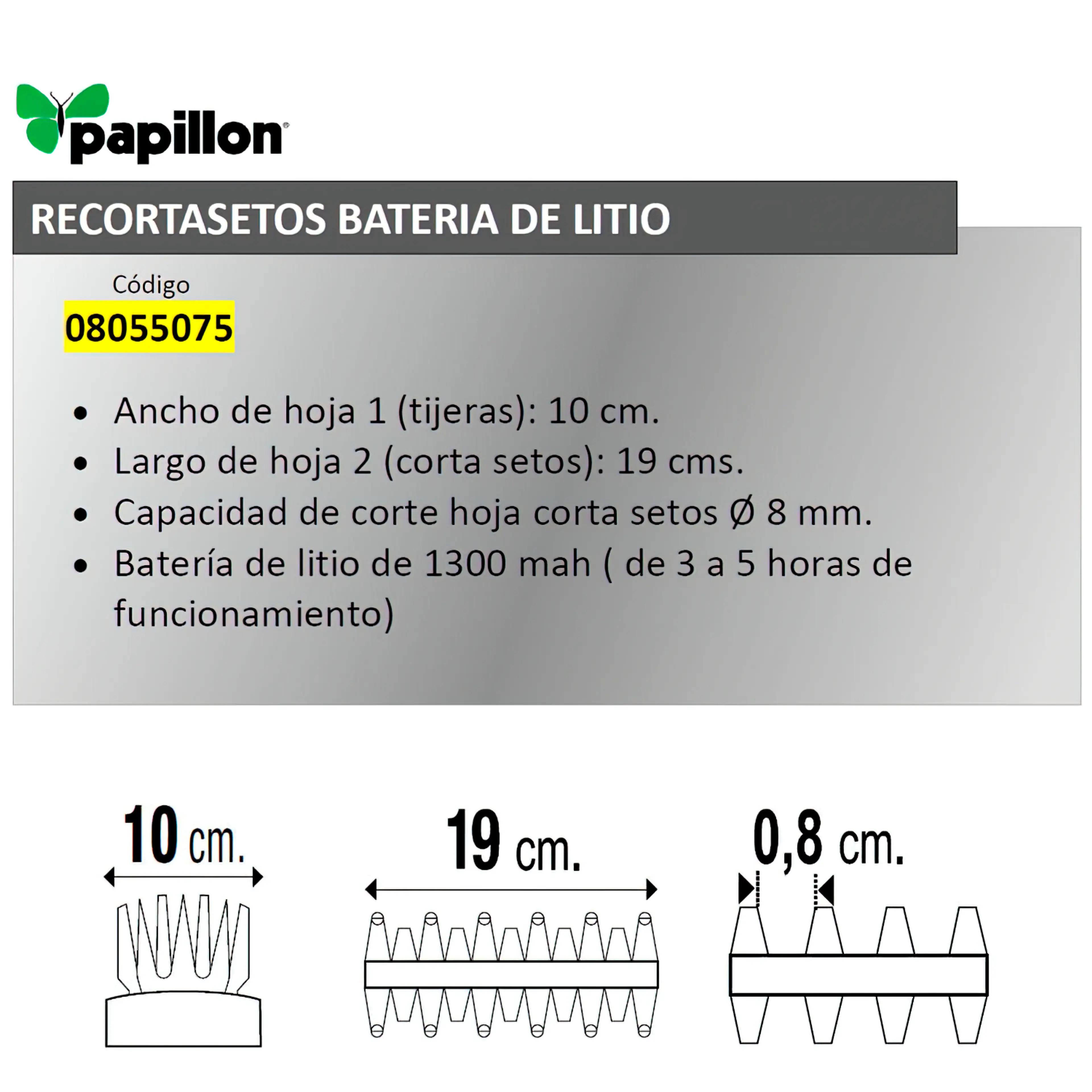 RECORTASETOS PAPILLON BATERIA LITIO