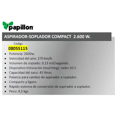 ASPIRADOR /SOPLADOR PAPILLON COMPAC