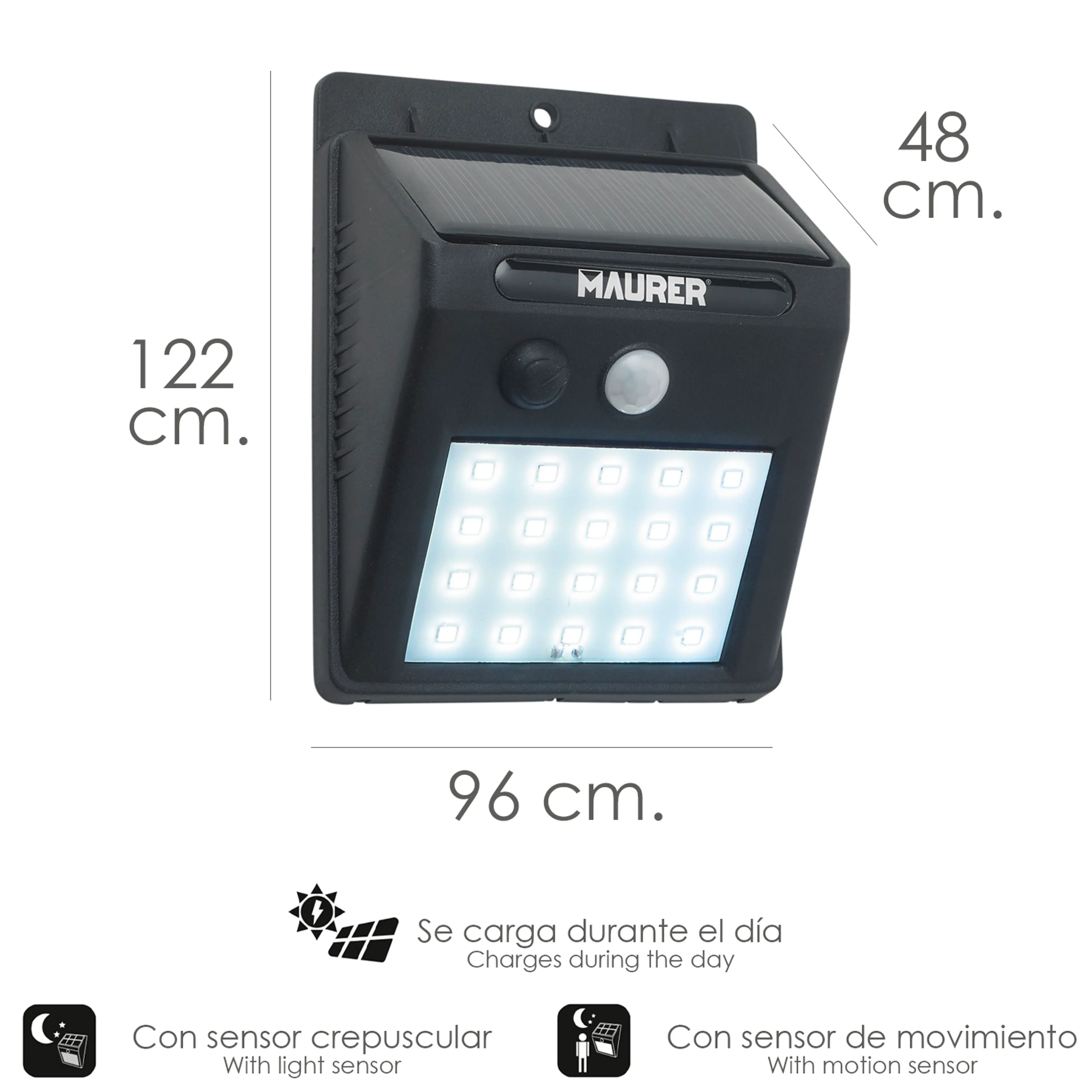 APLIQUE SOLAR LED 200 LUMENES, IP65