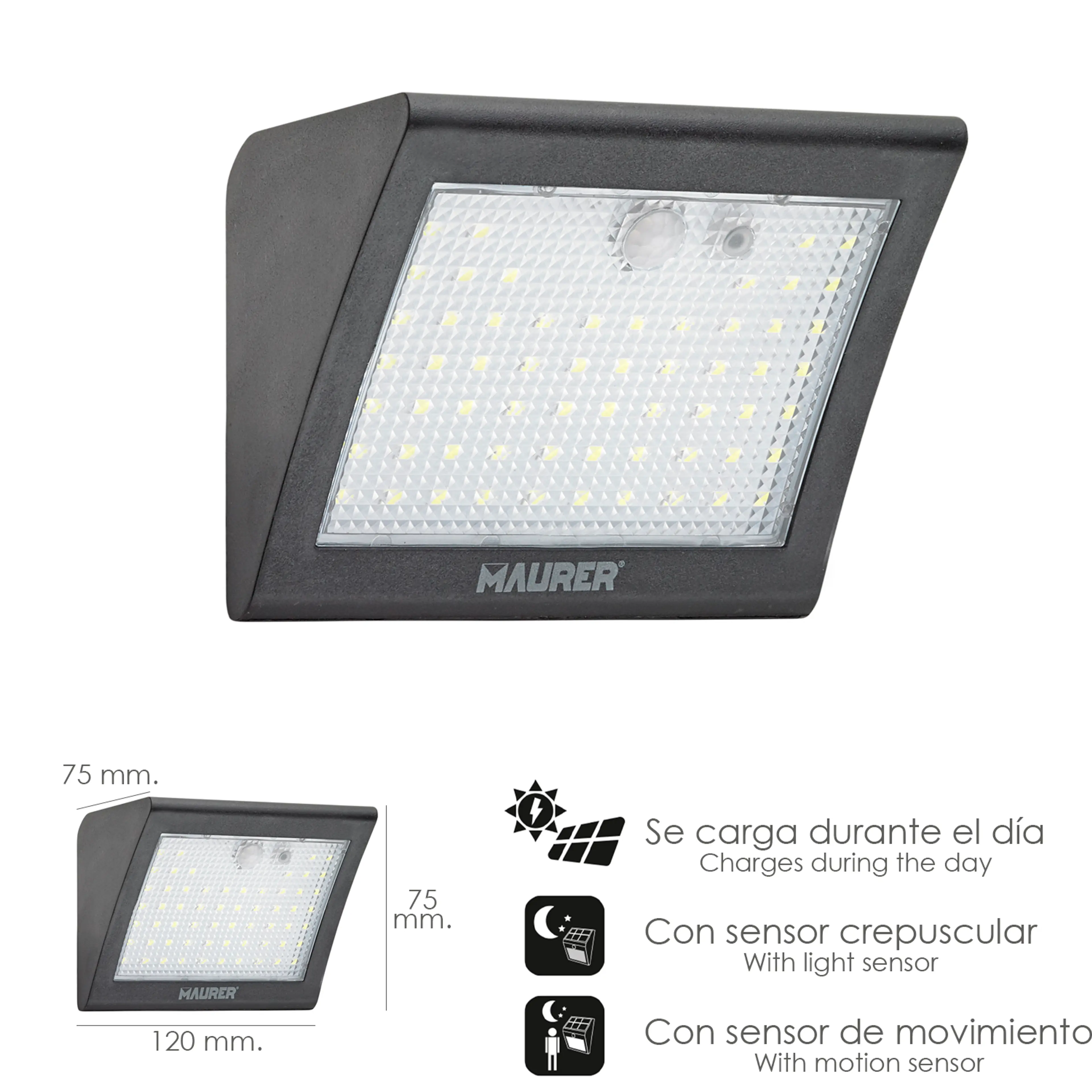 APLIQUE SOLAR LED 250 LUMENES CON S