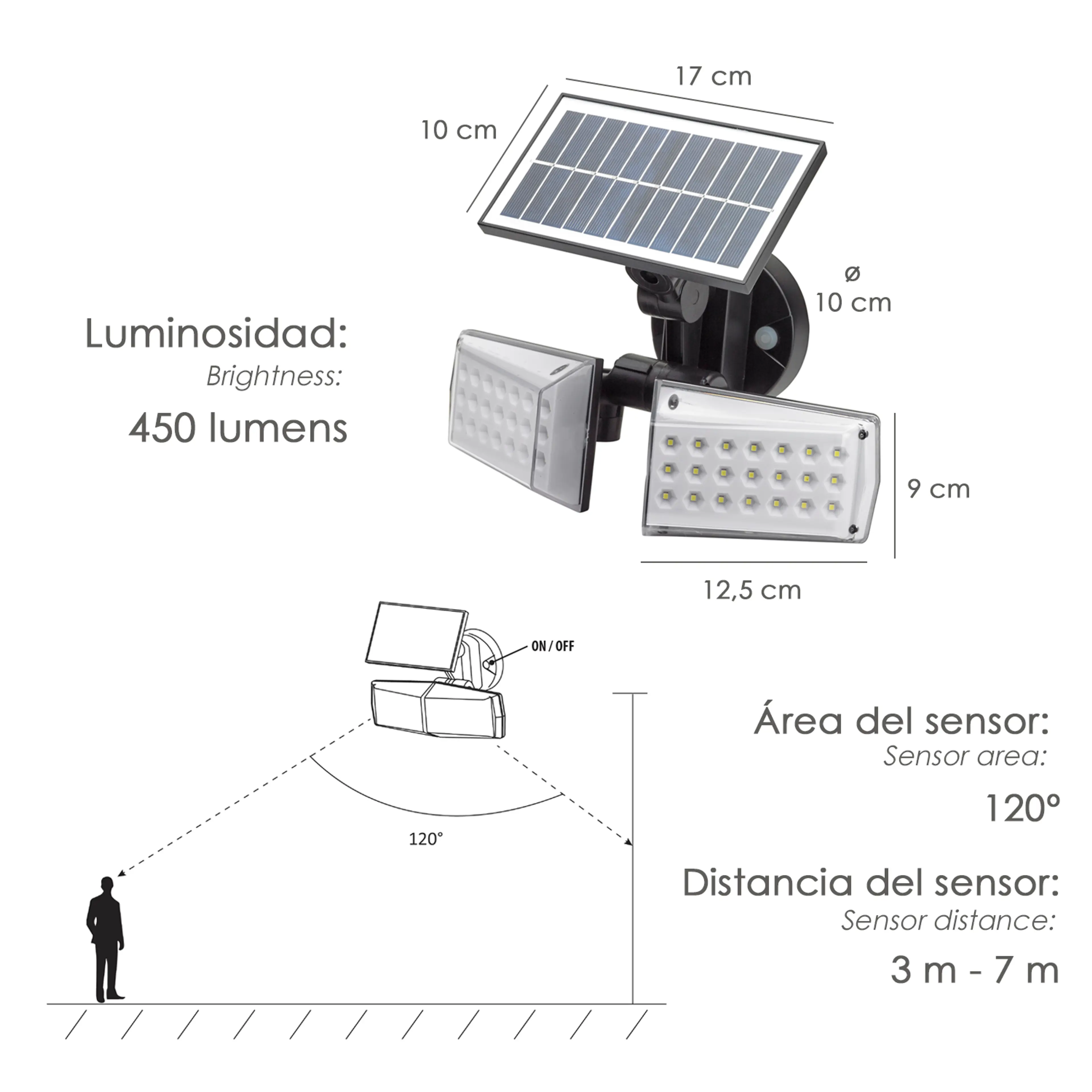APLIQUE SOLAR LED DOBLE CON SENSOR 