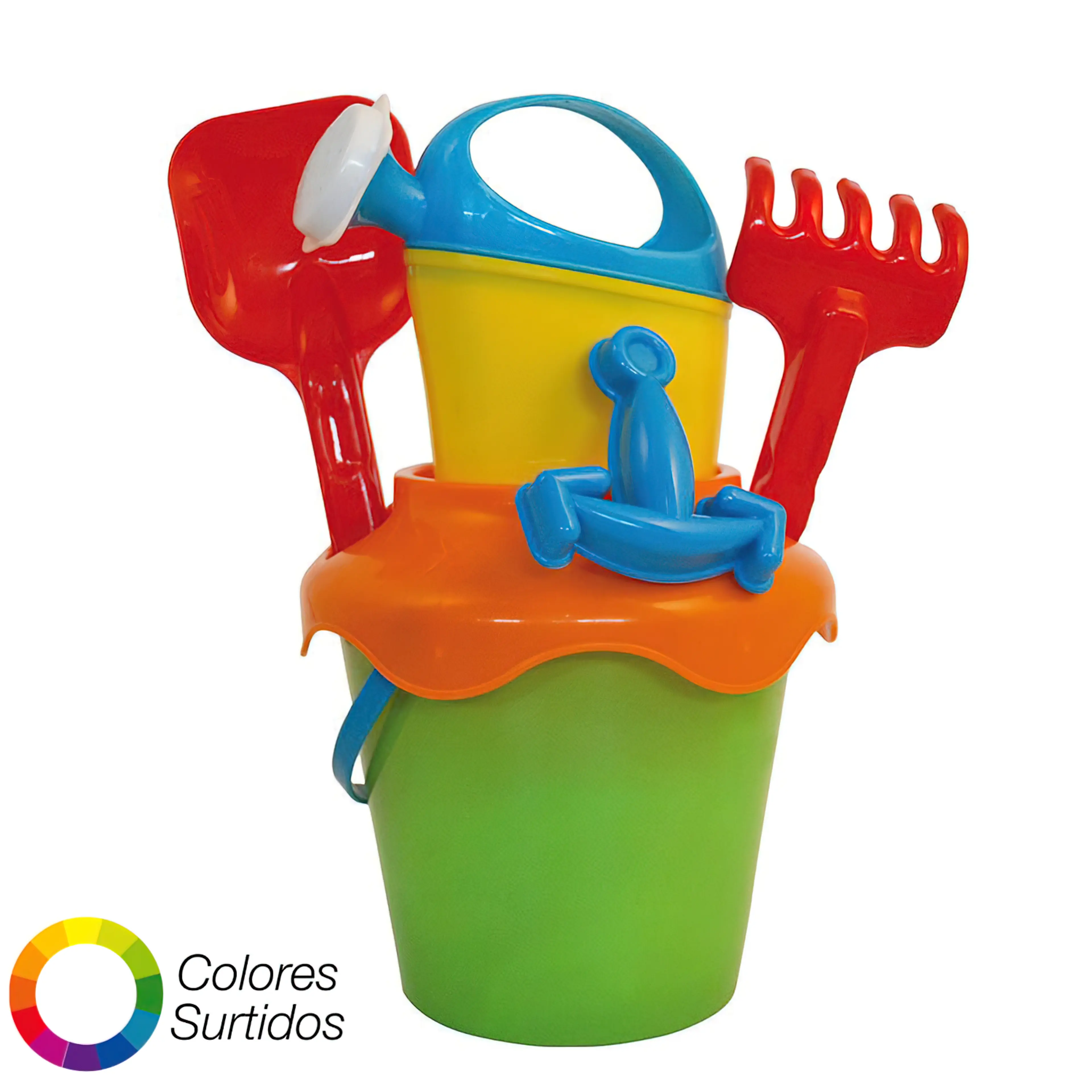 CUBO PLAYA CON REGADERA, PALA Y RAS