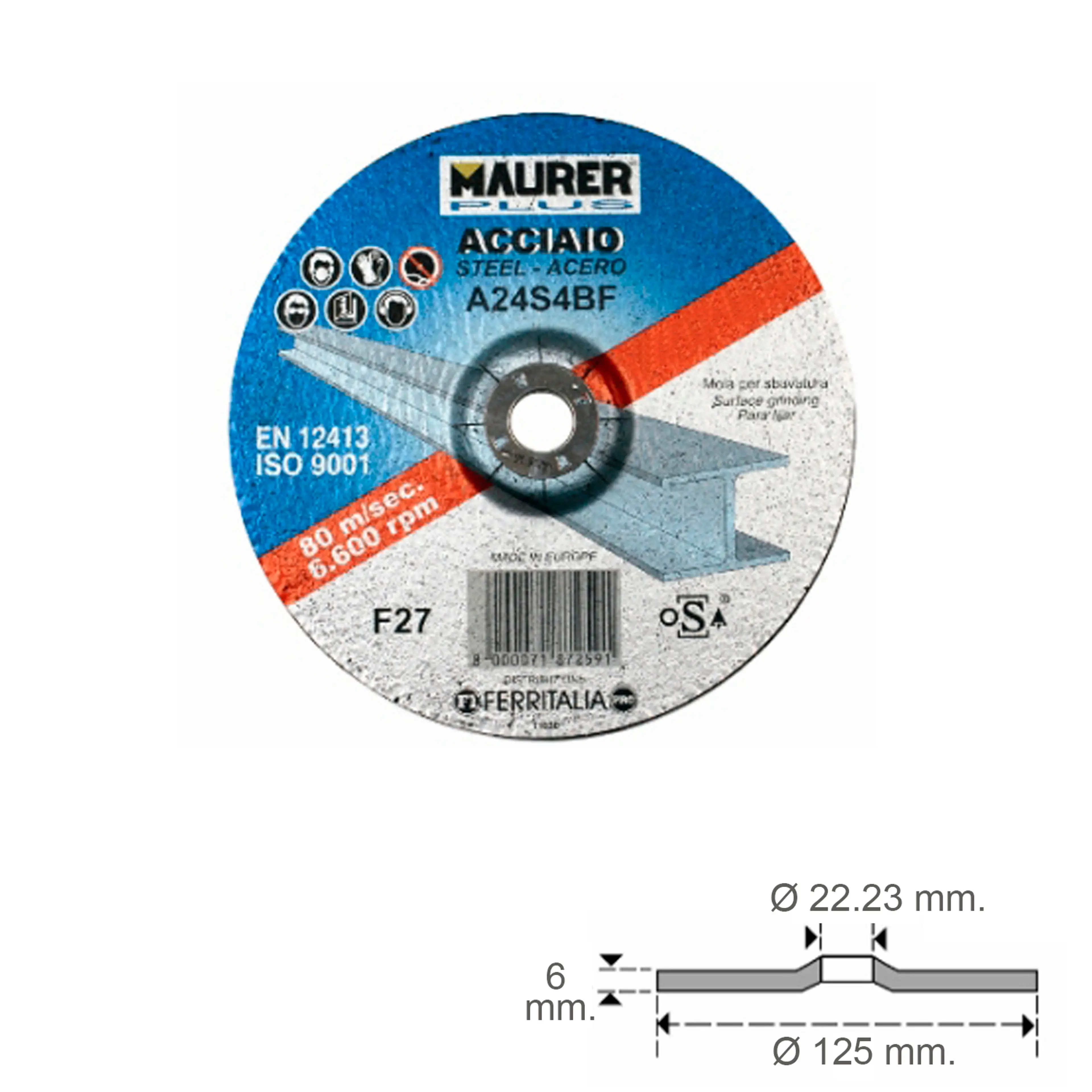 DISCO REPASAR ABRASIVO ACERO Ø 125 