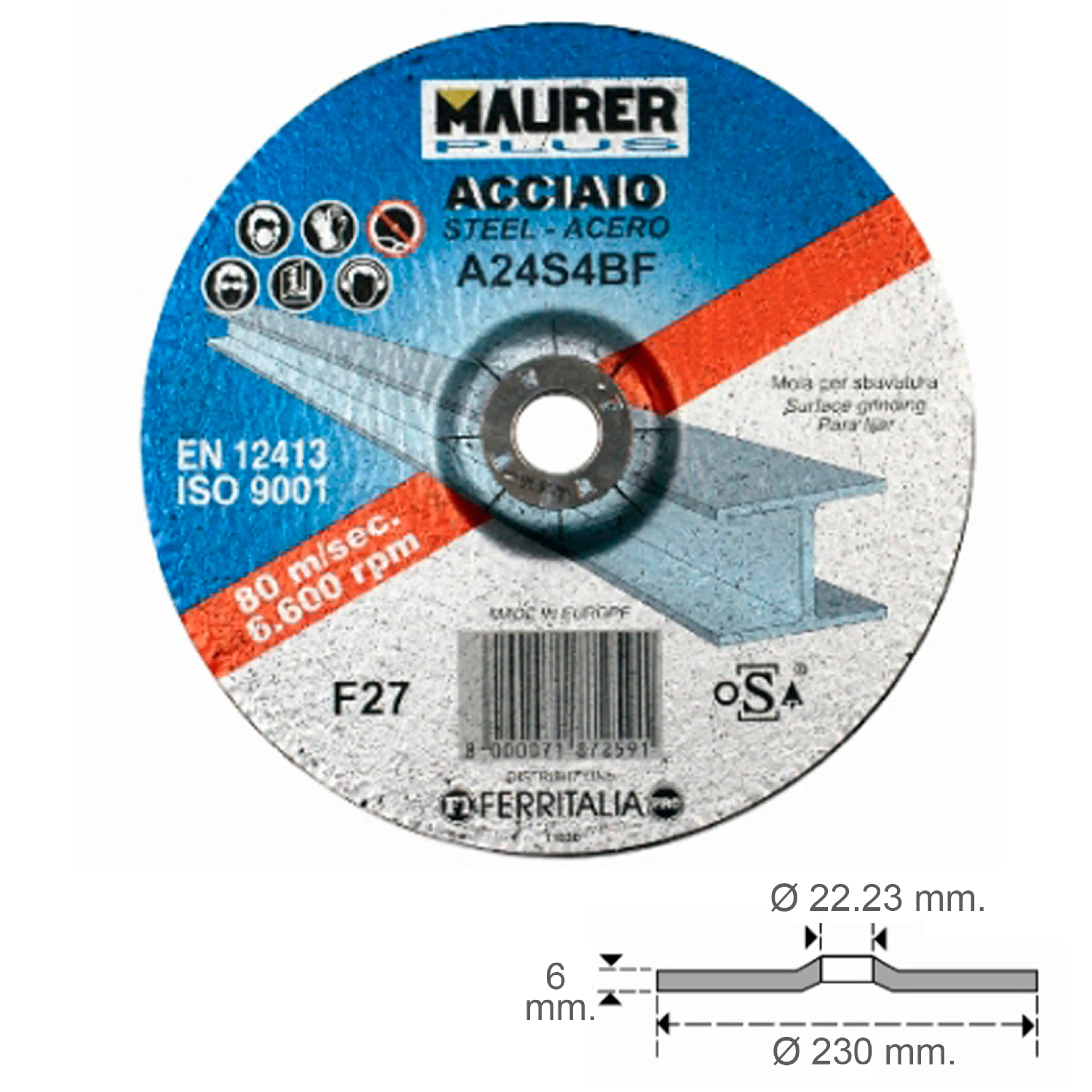 DISCO REPASAR ABRASIVO ACERO Ø 230 