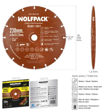 DISCO CORTE MADERA / PLASTICO Ø 230
