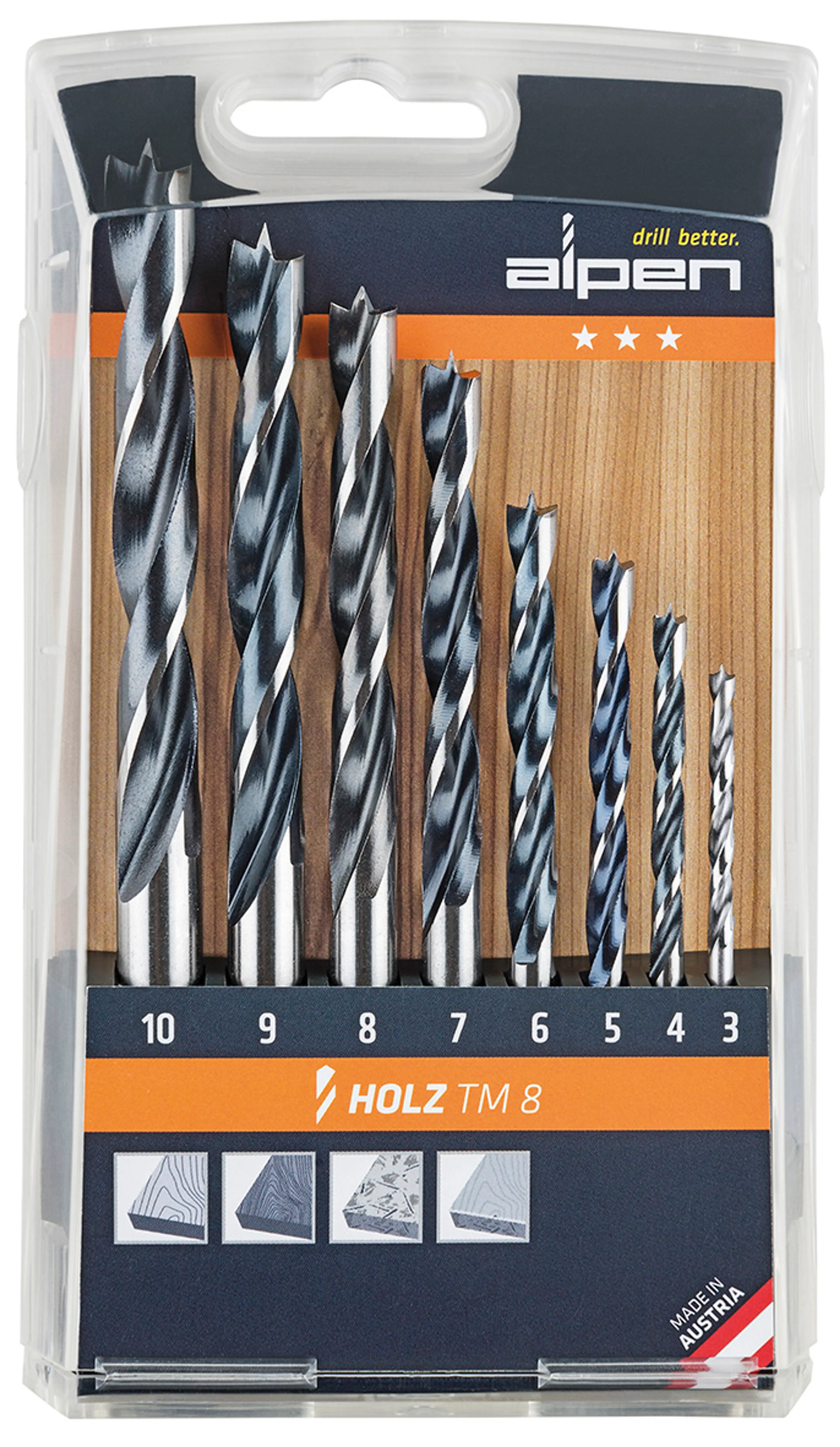 ESTUCHE BROCAS ALPEN MADERA   8 PIE