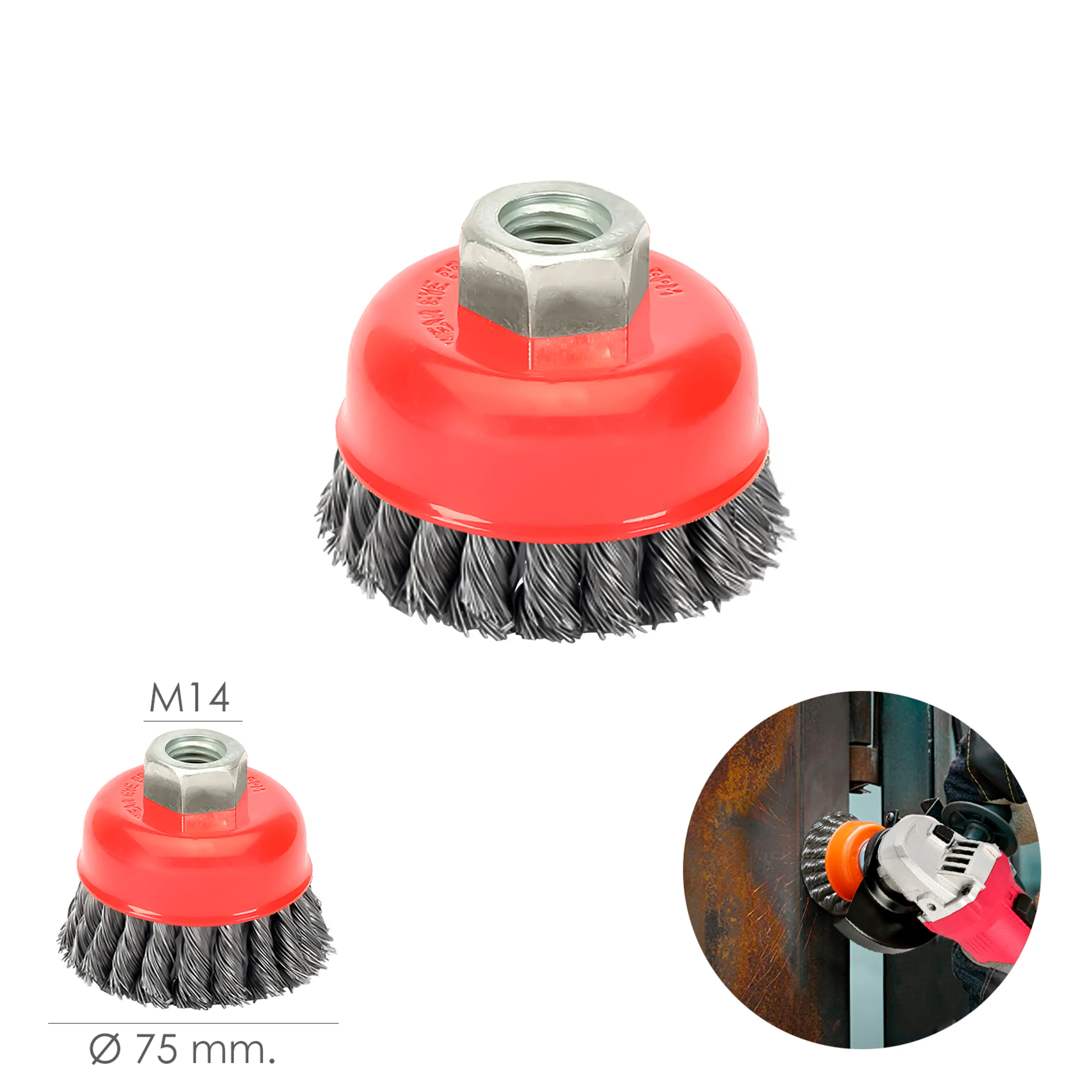 CEPILLO TAZA ACERO TRENZADO Ø 75 MM